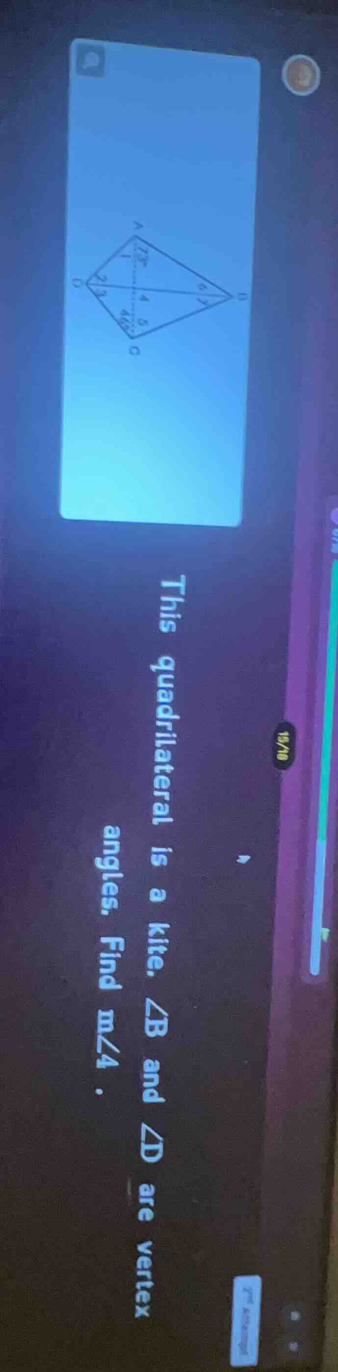 this quadrilateral is a kite. ∠b and ∠d are vertex angles. find ( mangl…
