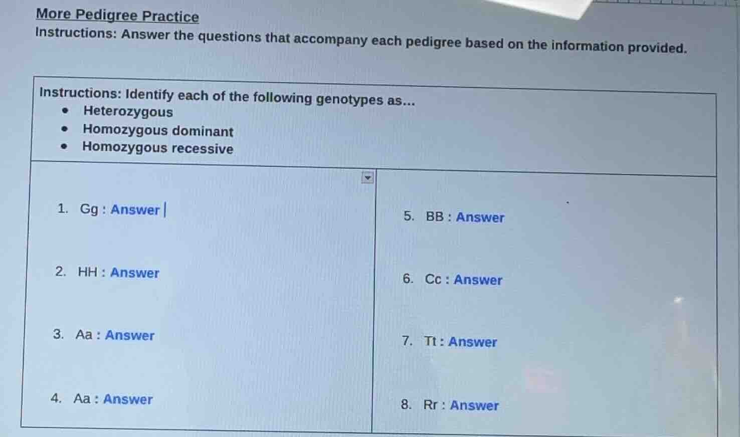 more pedigree practice instructions: answer the questions that accompan…