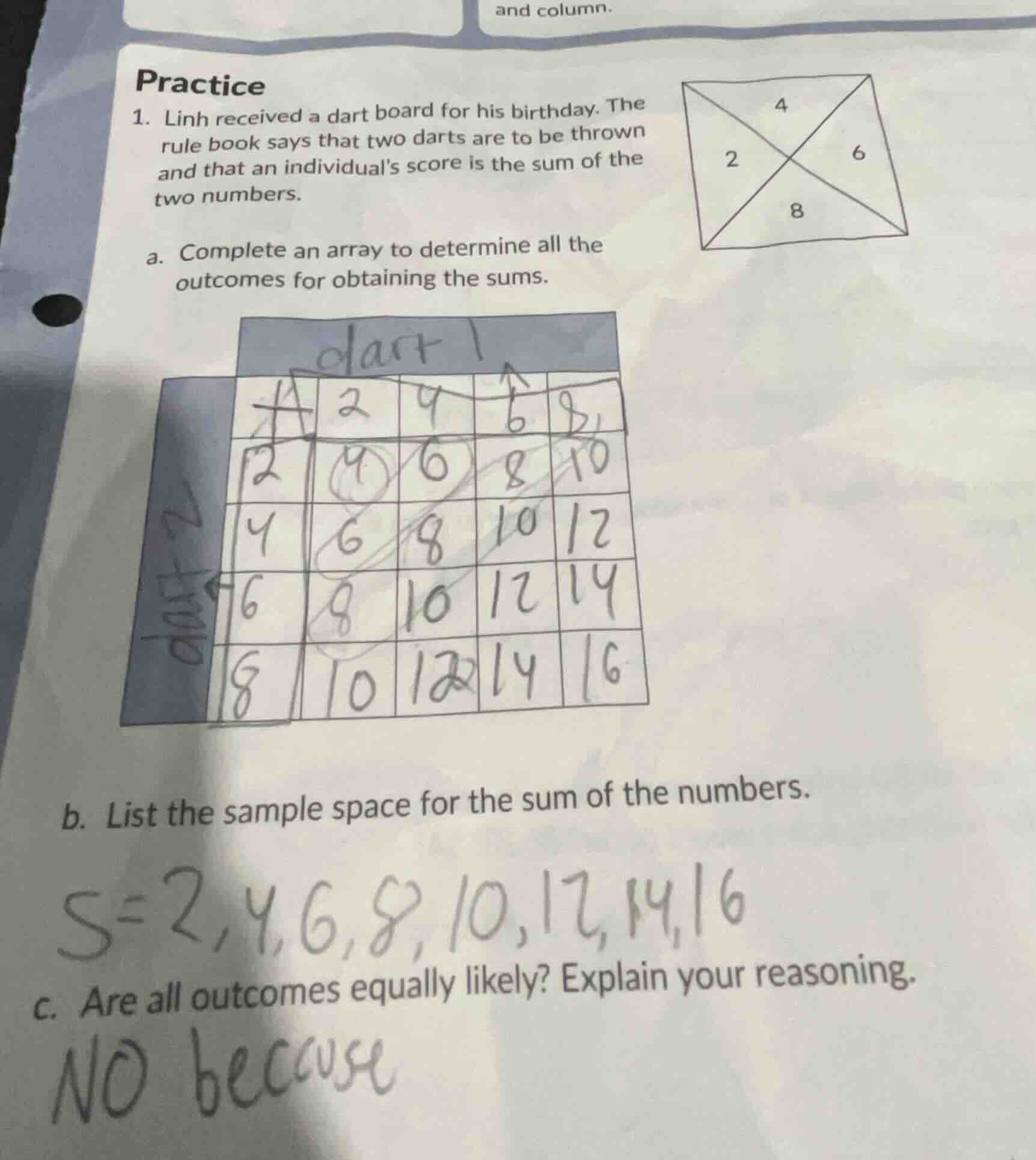 practice 1. linh received a dart board for his birthday. the rule book …