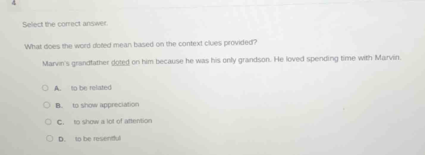 select the correct answer. what does the word doted mean based on the c…