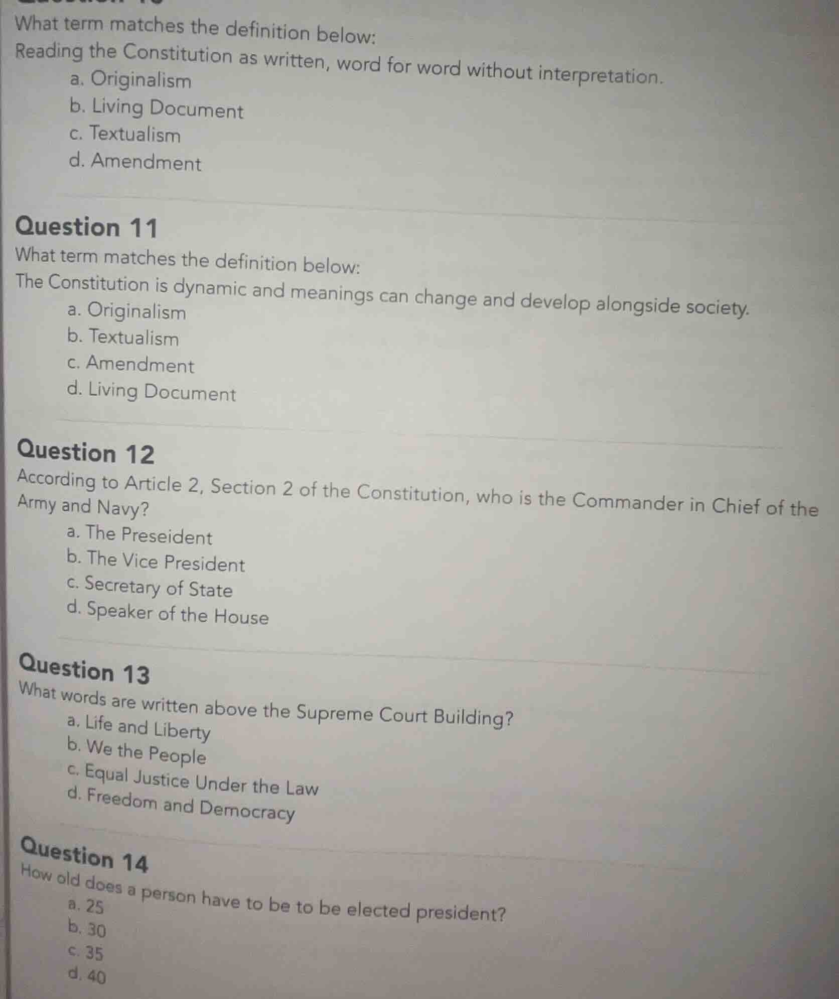 what term matches the definition below: reading the constitution as wri…