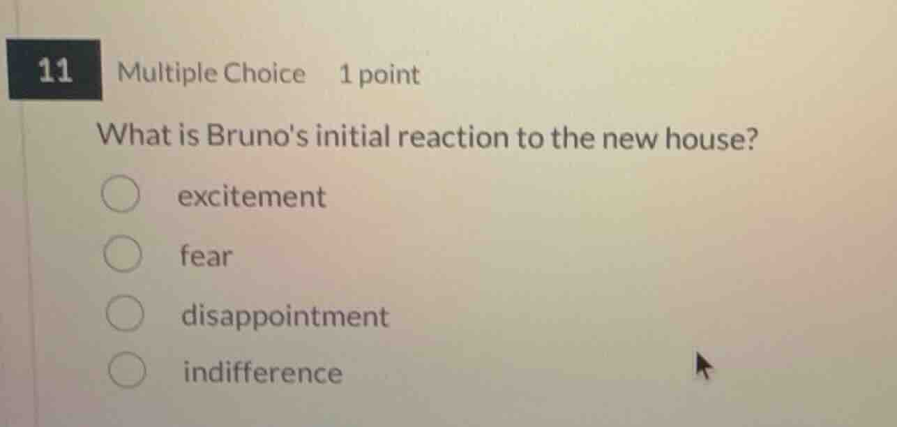 11 multiple choice 1 point what is brunos initial reaction to the new h…
