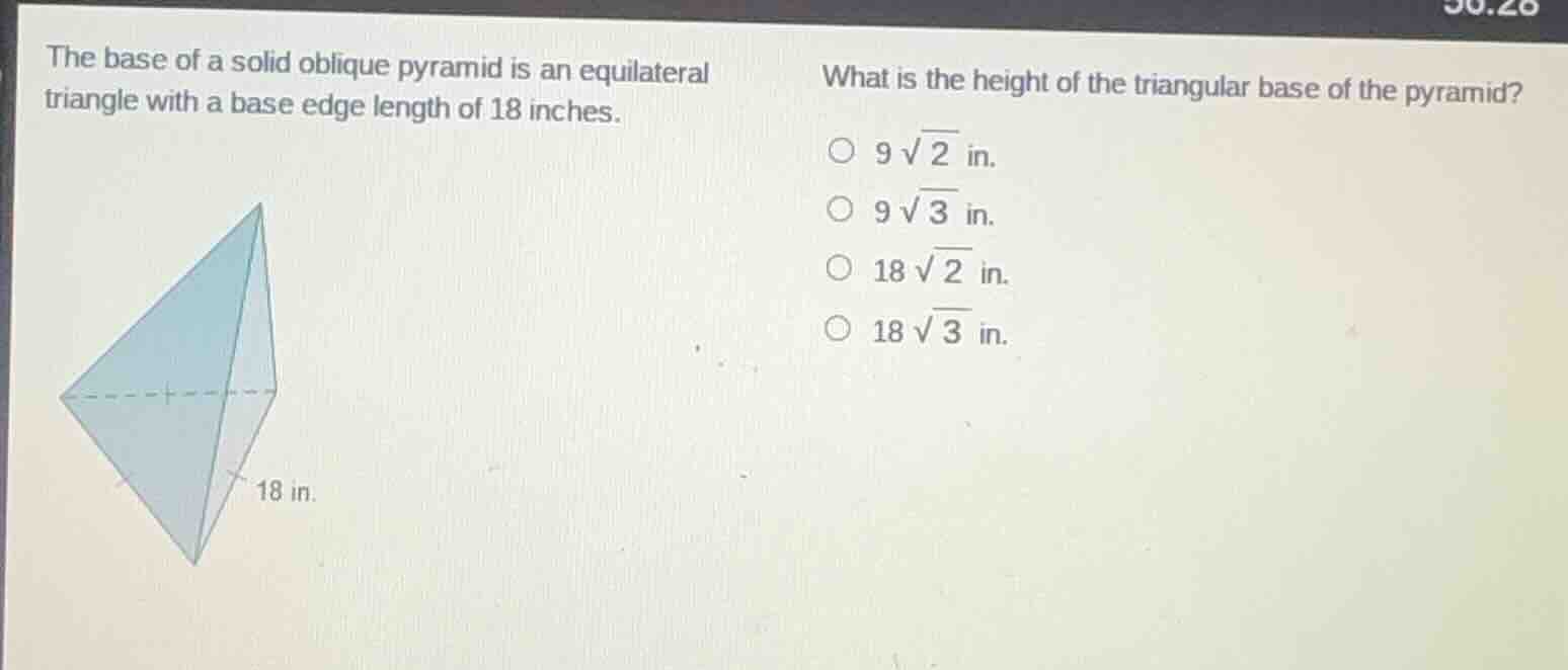 the base of a solid oblique pyramid is an equilateral triangle with a b…