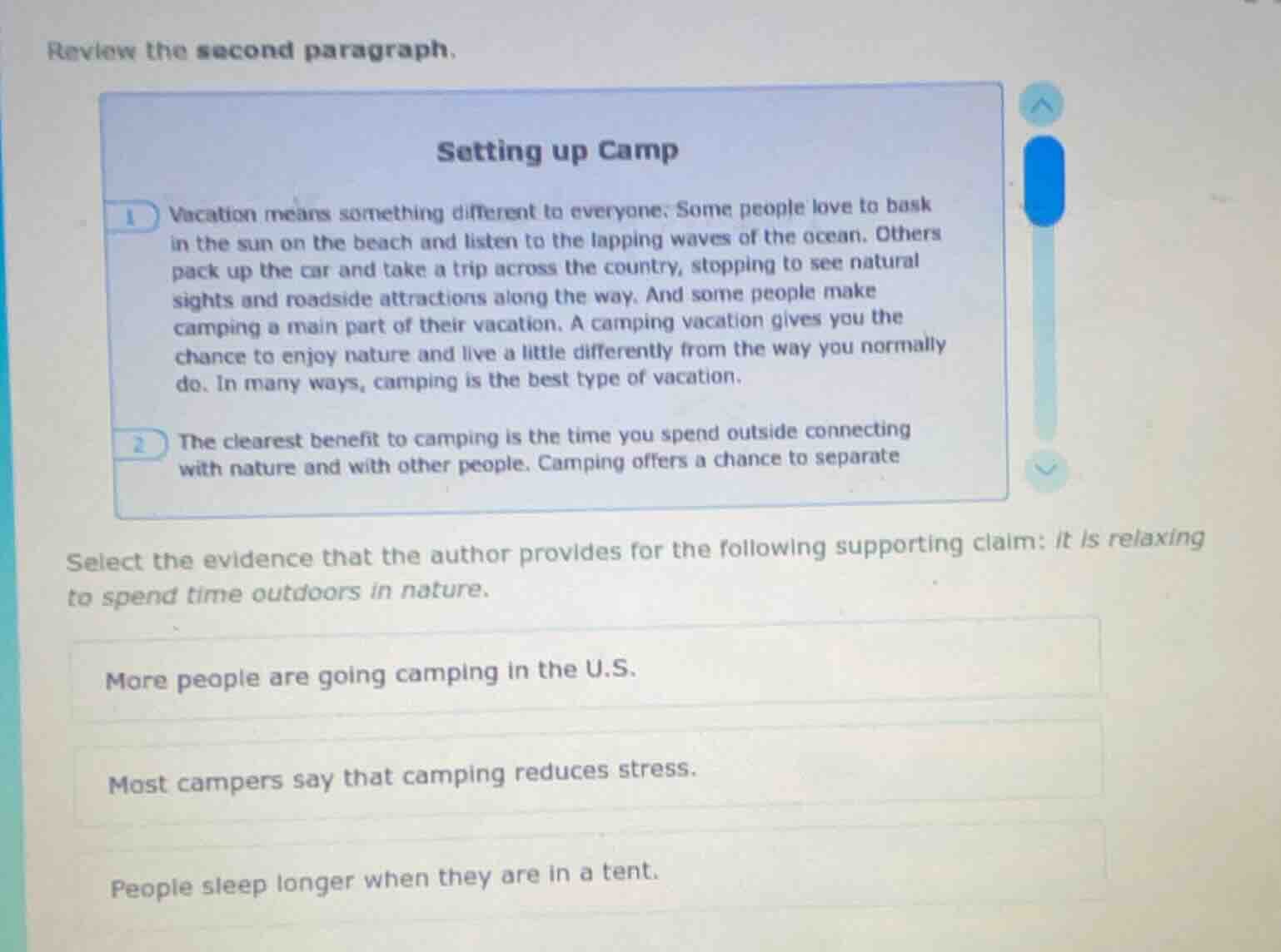 review the second paragraph. setting up camp 1 vacation means something…