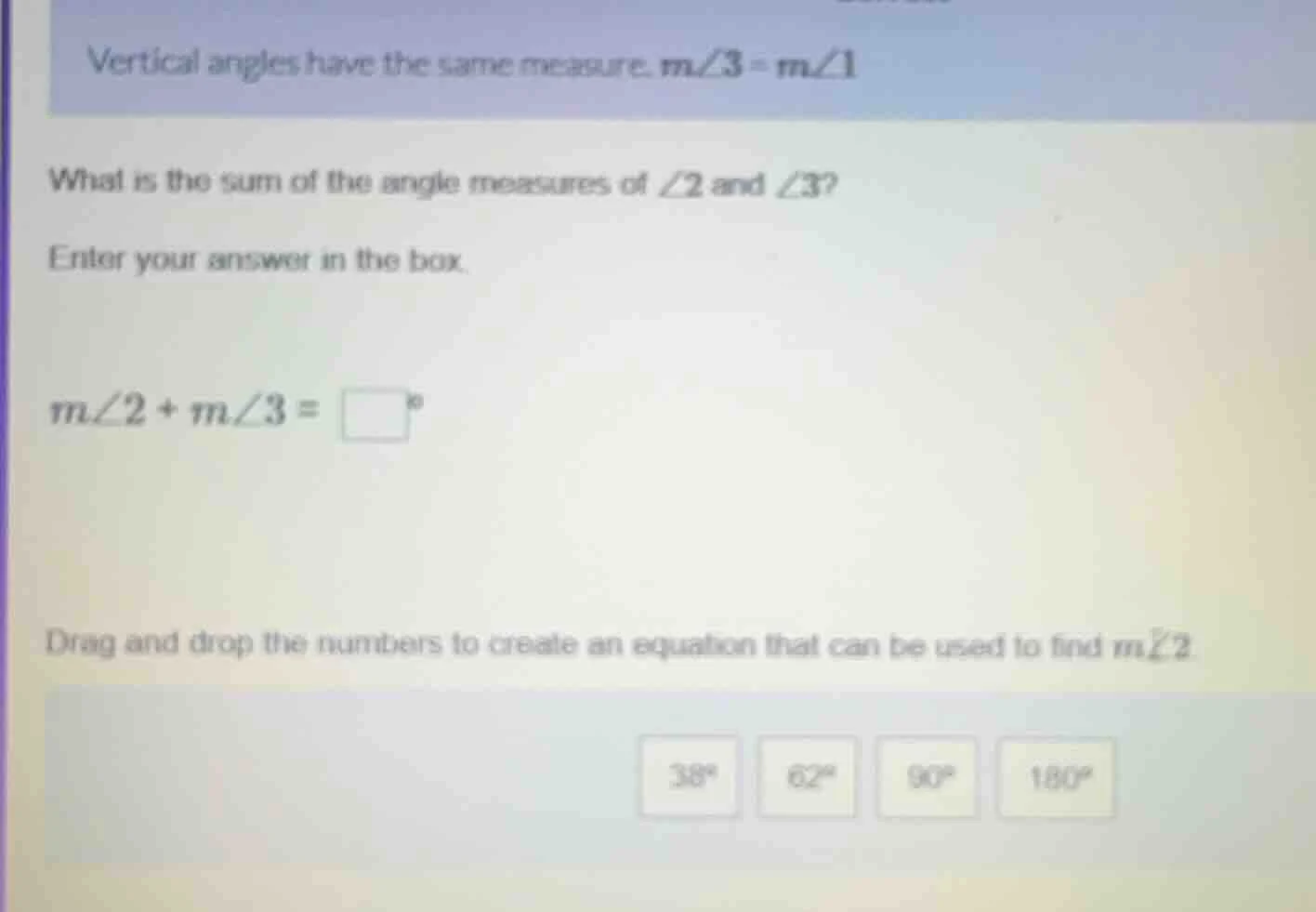 vertical angles have the same measure. $m\\angle3 = m\\angle1$ what is …