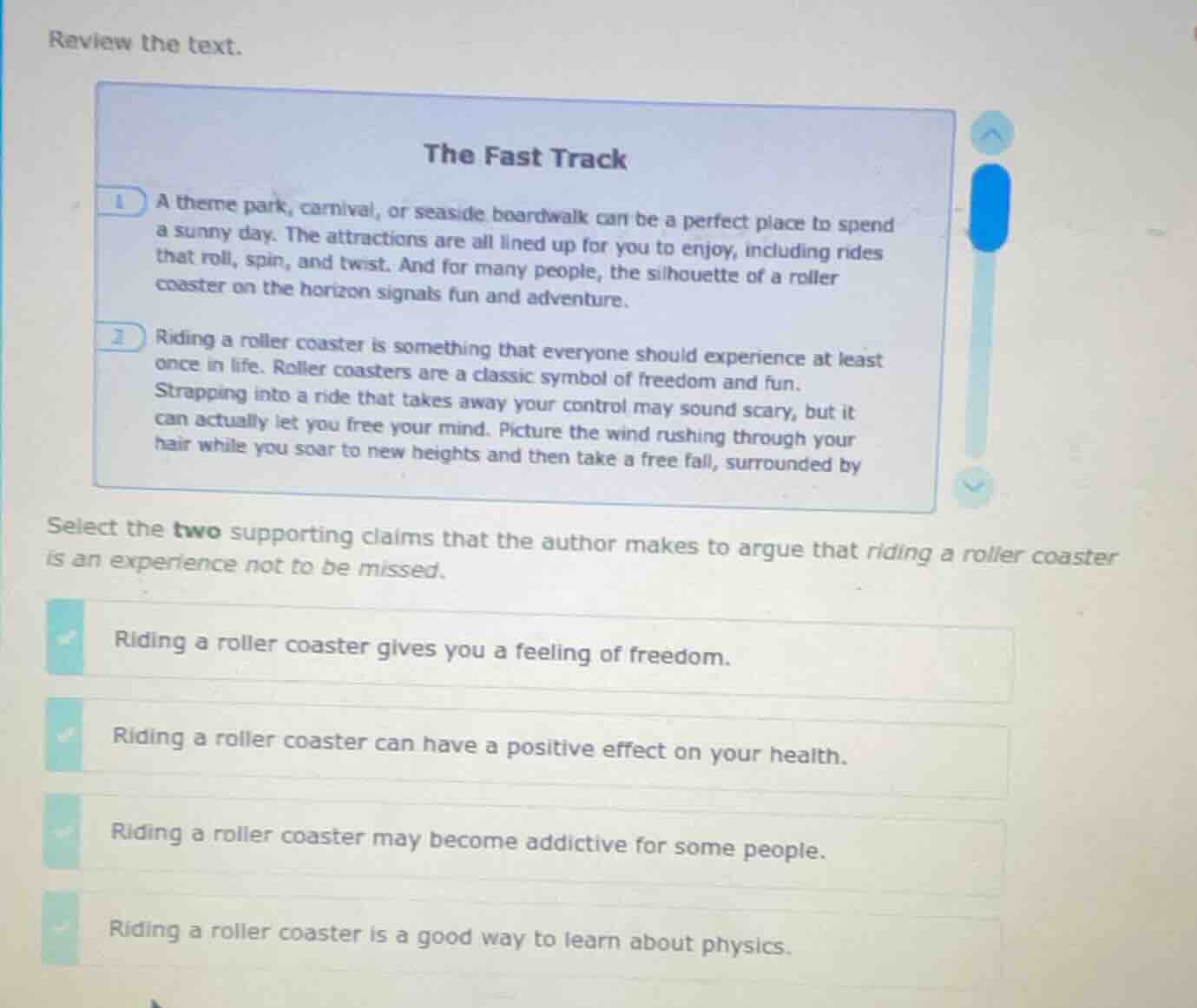 review the text. the fast track 1 a theme park, carnival, or seaside bo…