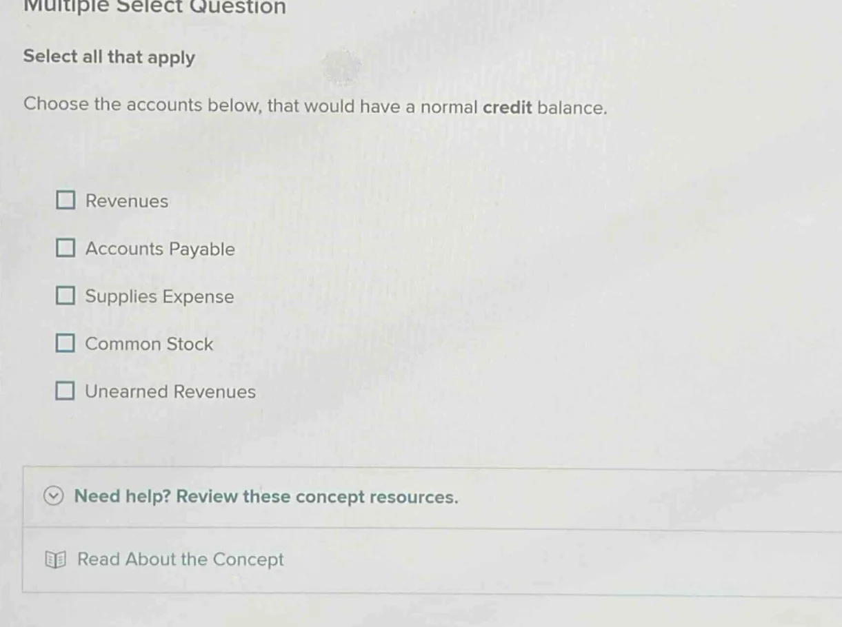 multiple select question select all that apply choose the accounts belo…