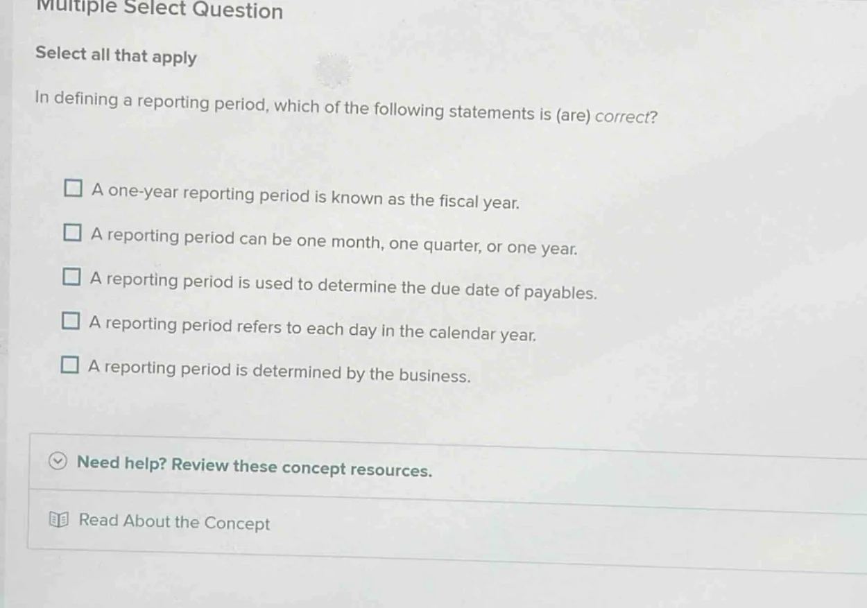multiple select question select all that apply in defining a reporting …