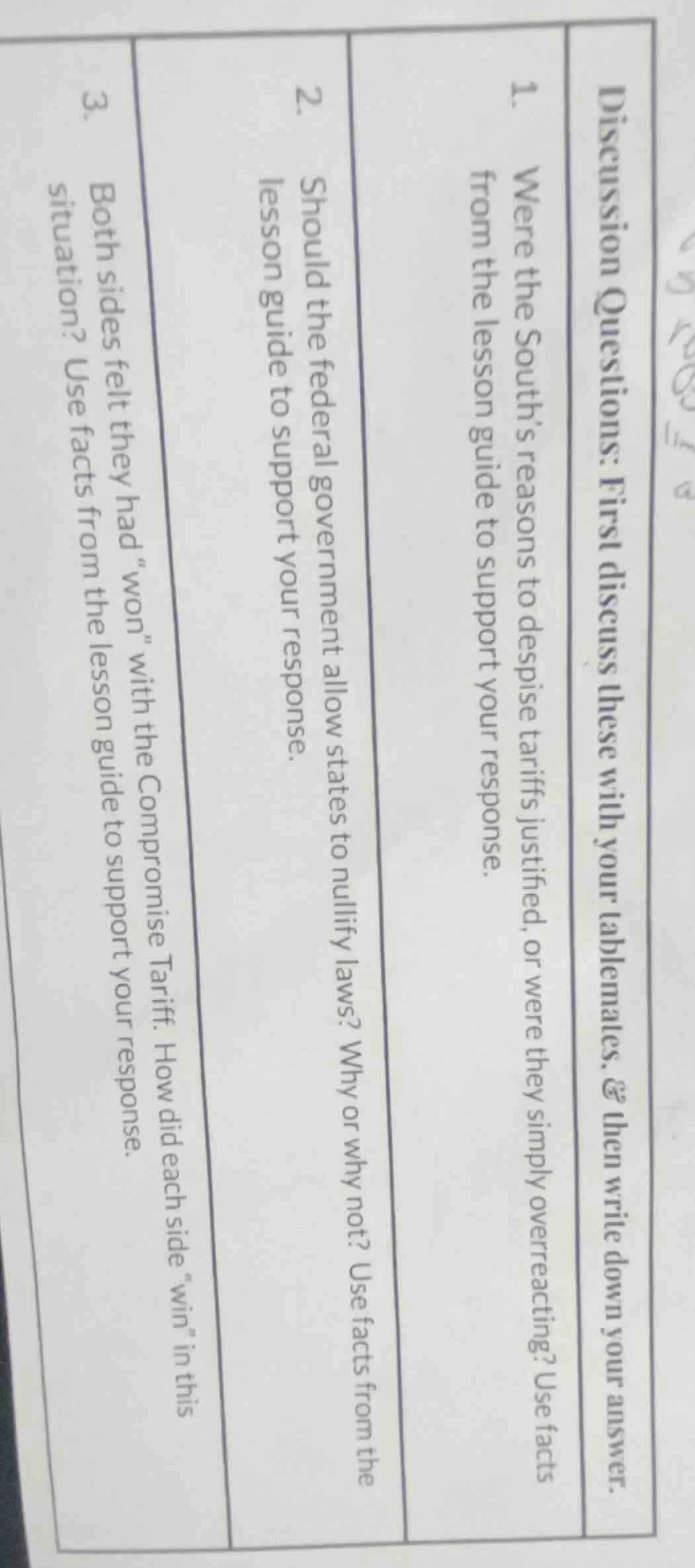 discussion questions: first discuss these with your tablemates, then wr…