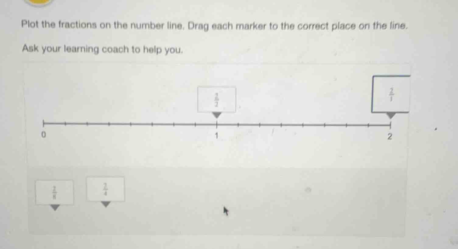plot the fractions on the number line. drag each marker to the correct …