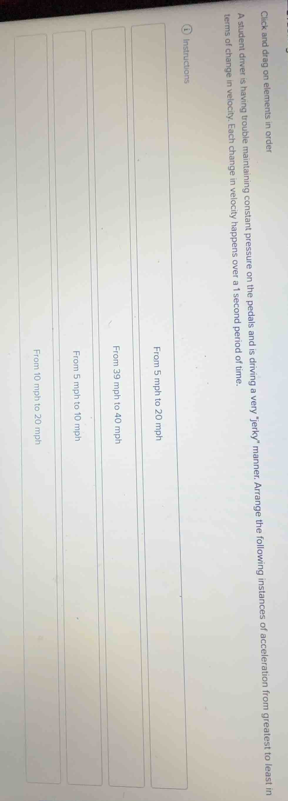 click and drag on elements in order a student driver is having trouble …