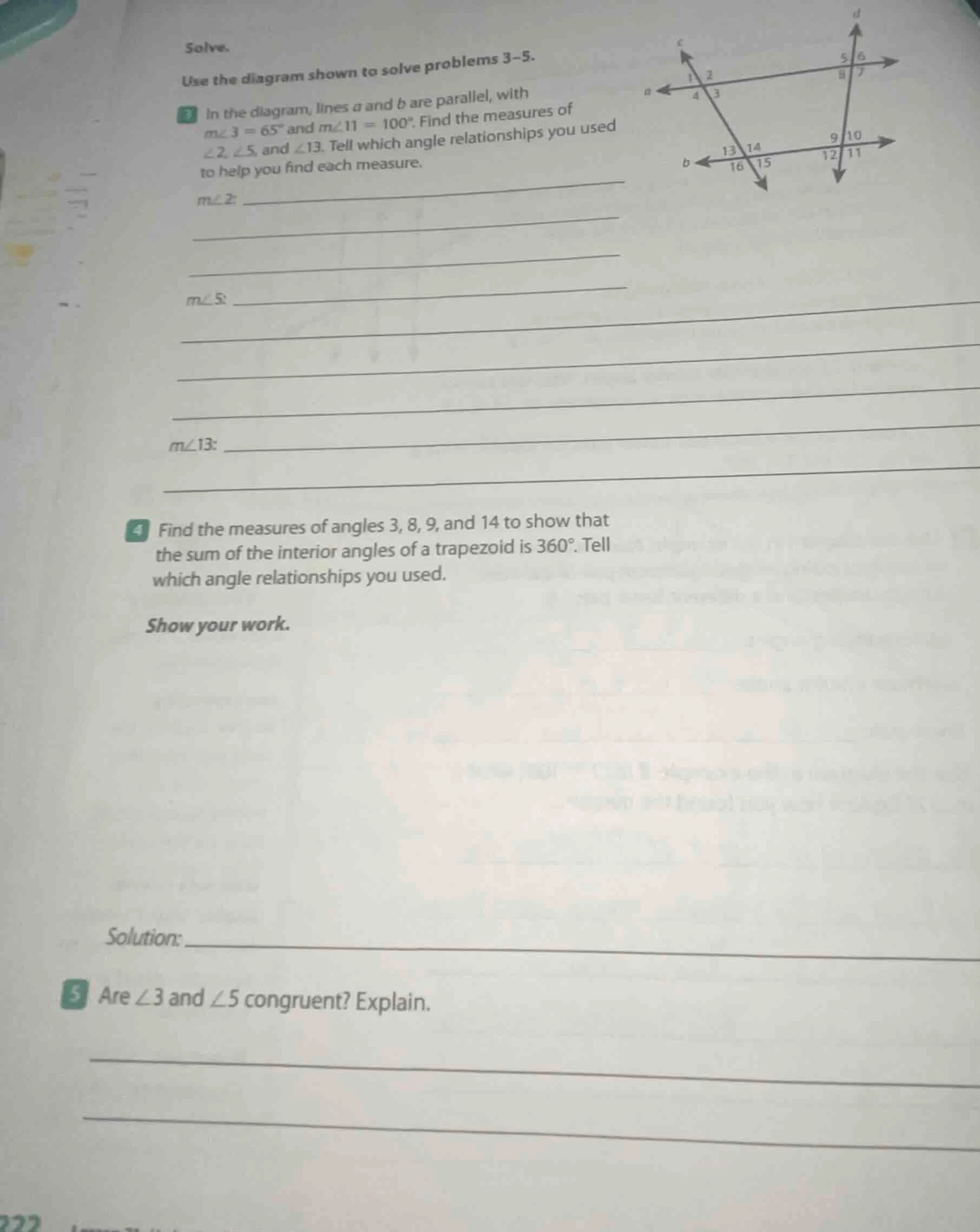 solve. use the diagram shown to solve problems 3–5. 3 in the diagram, l…