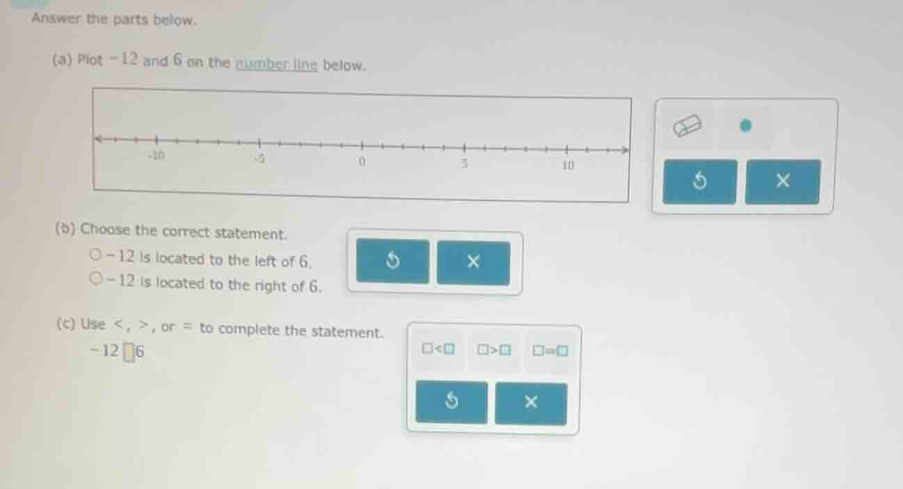 answer the parts below. (a) plot -12 and 6 on the number line below. (b…