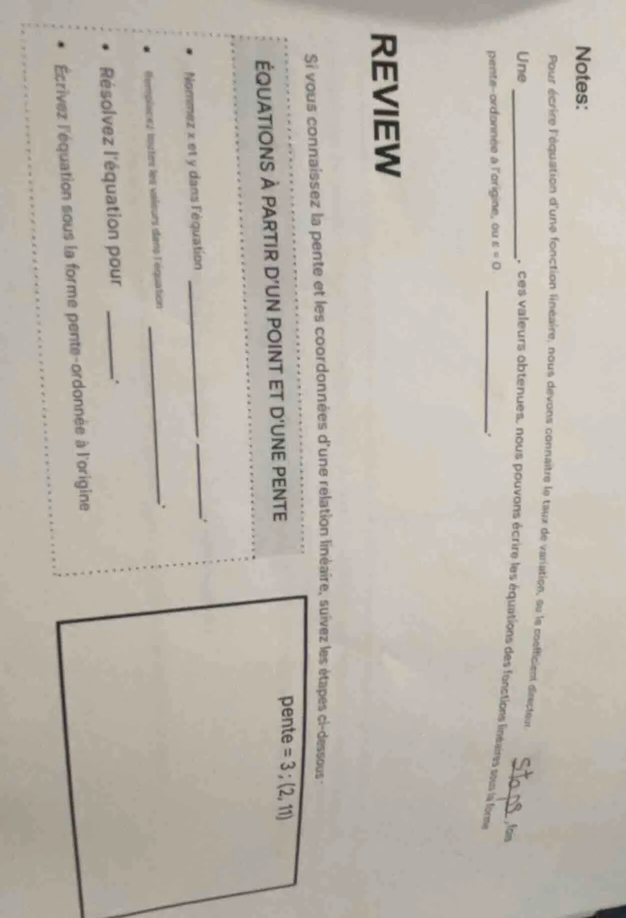 notes: pour écrire l’équation d’une fonction linéaire, nous devons conn…