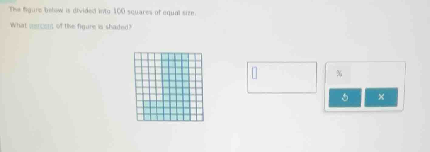 the figure below is divided into 100 squares of equal size. what percen…