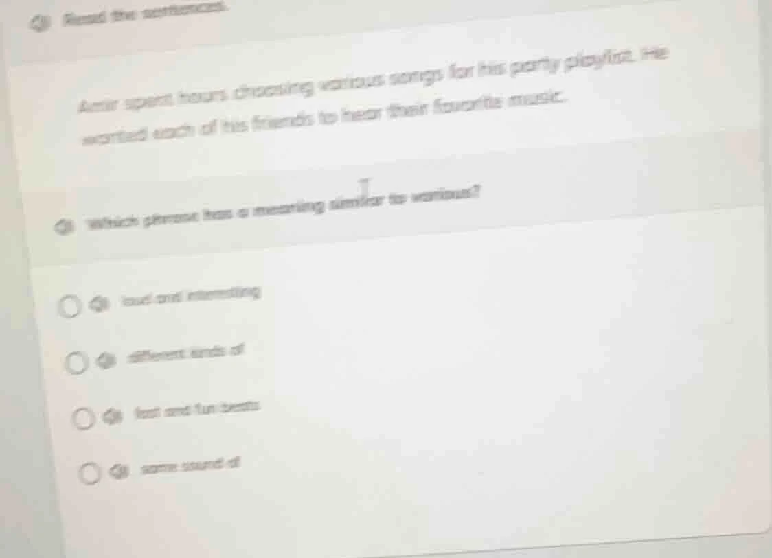 read the sentences. amir spent hours choosing various songs for his par…