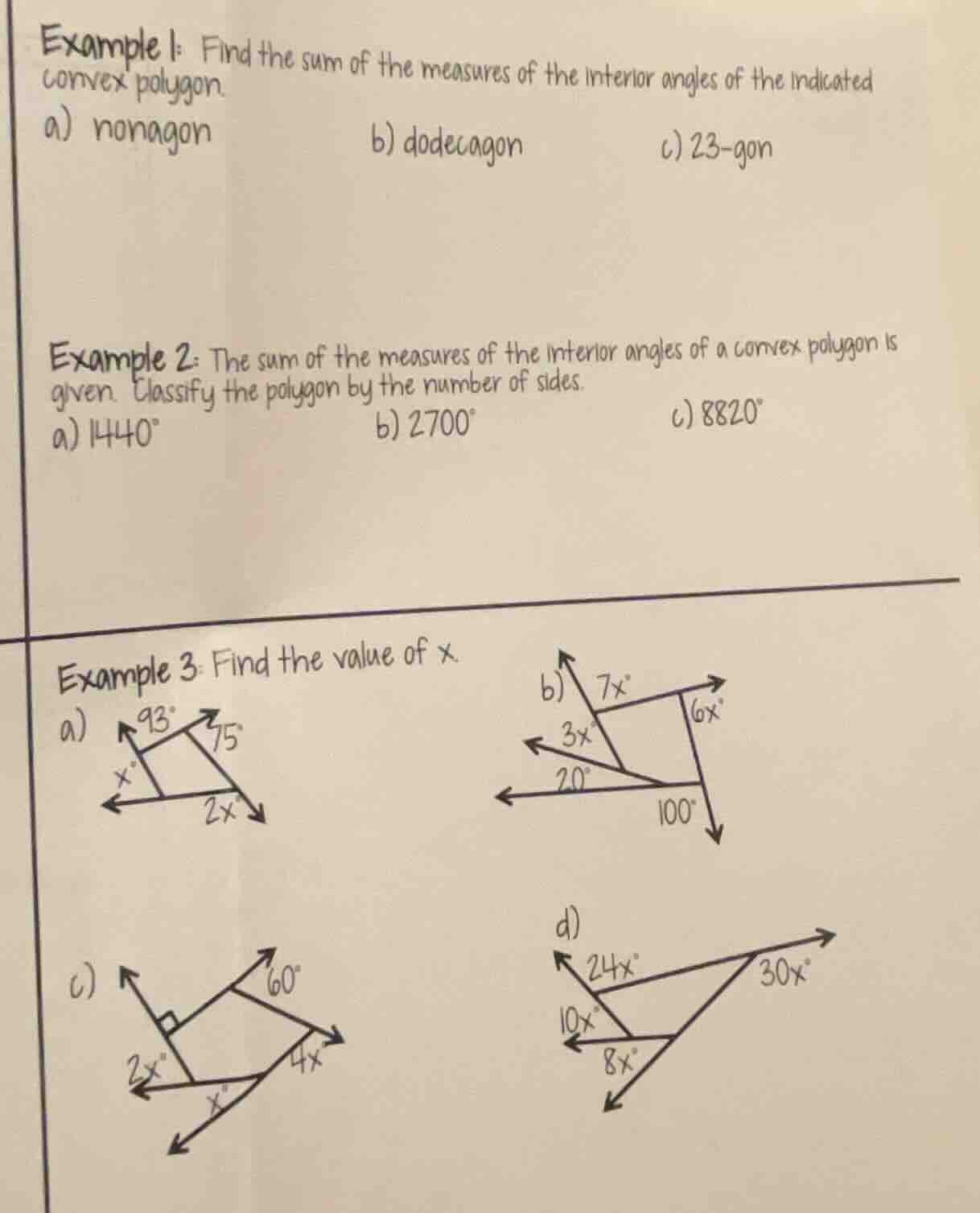 example 1: find the sum of the measures of the interior angles of the i…