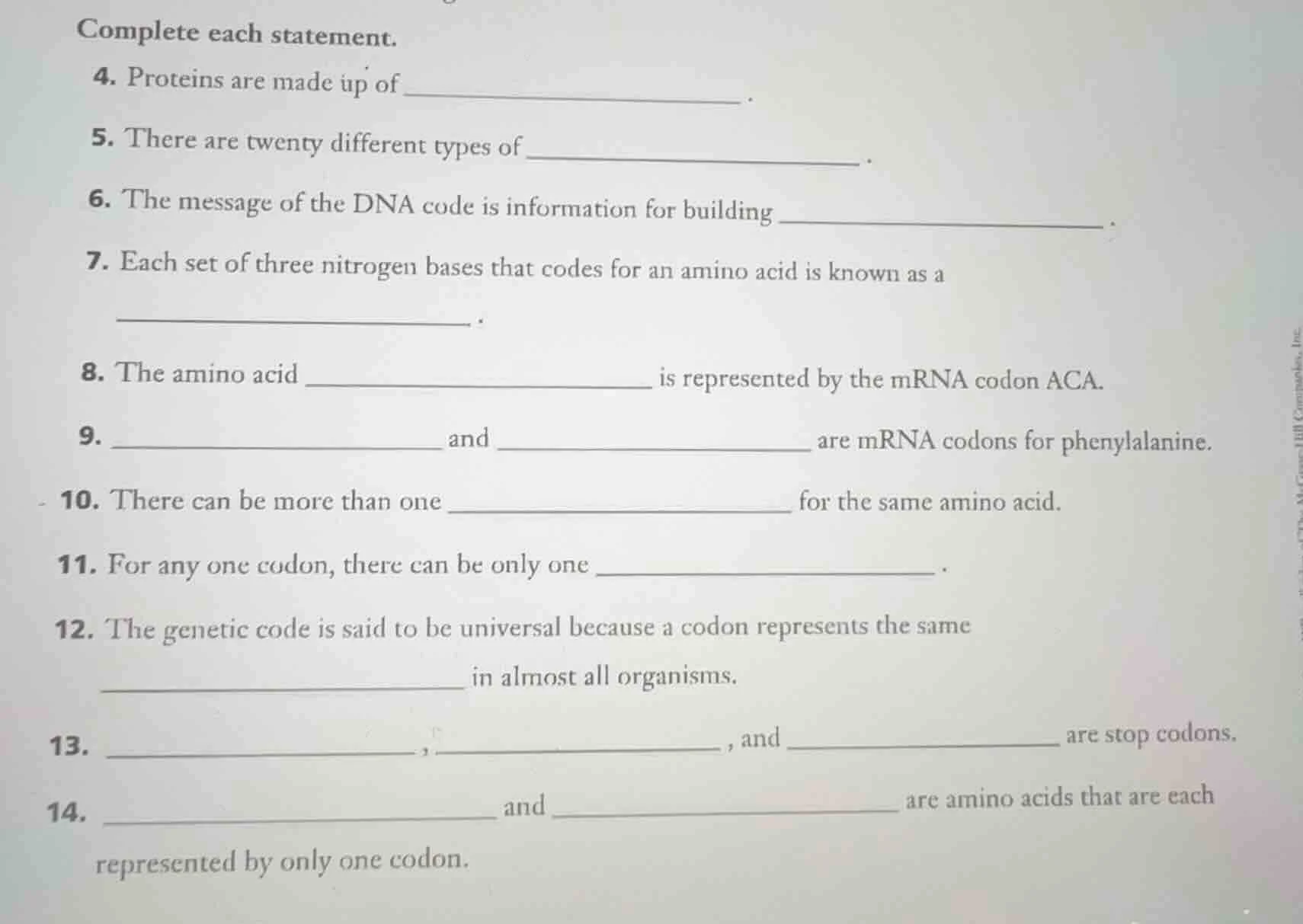 complete each statement. 4. proteins are made up of ______. 5. there ar…
