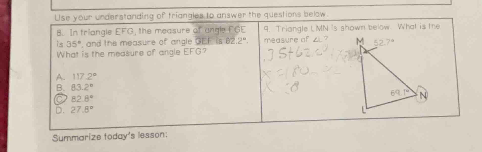 use your understanding of triangles to answer the questions below. 8. i…
