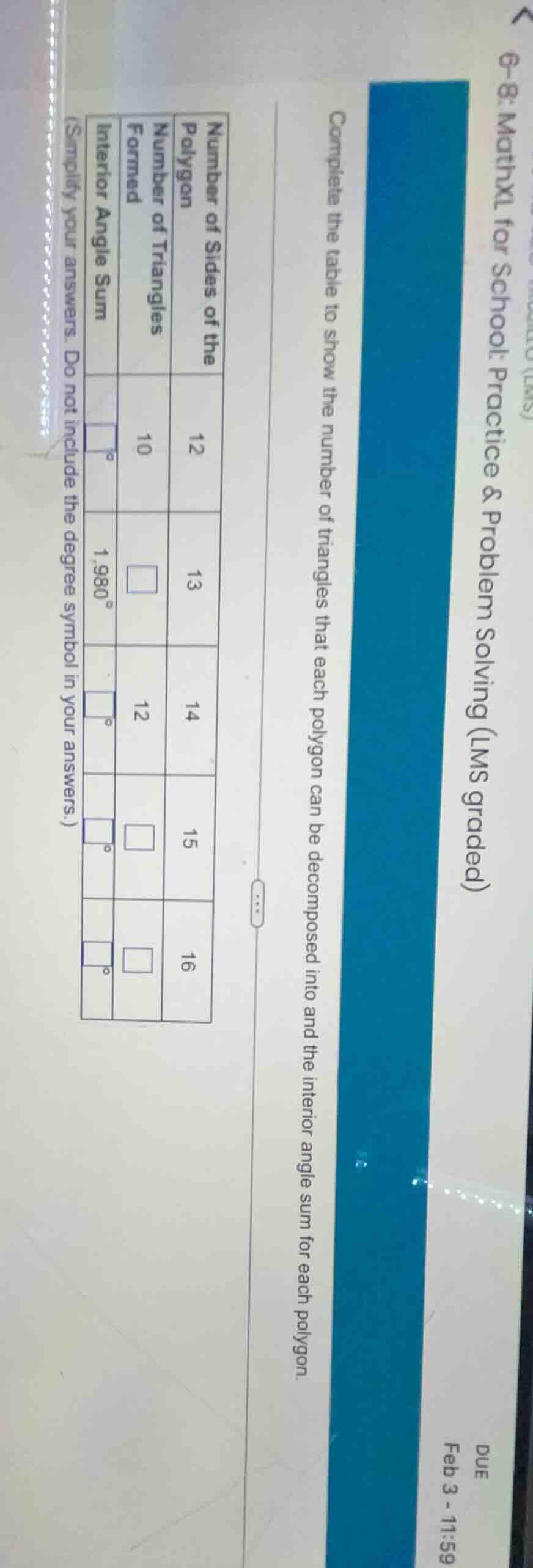 complete the table to show the number of triangles that each polygon ca…