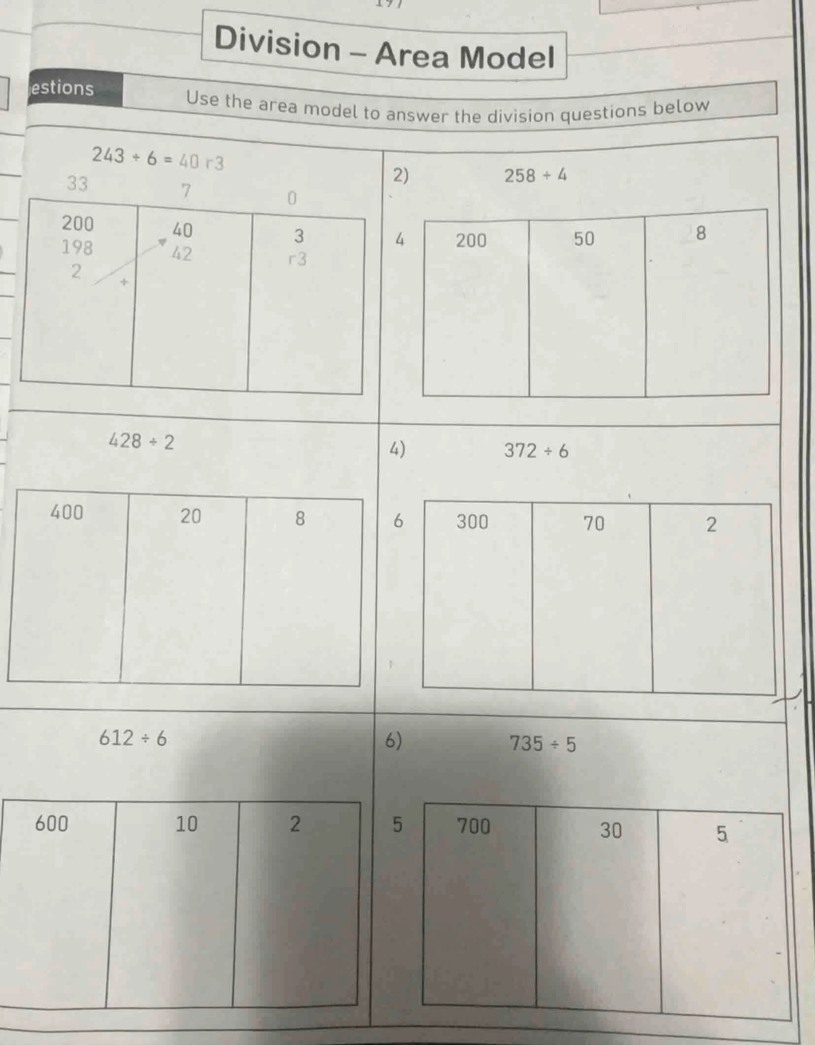 division – area model use the area model to answer the division questio…