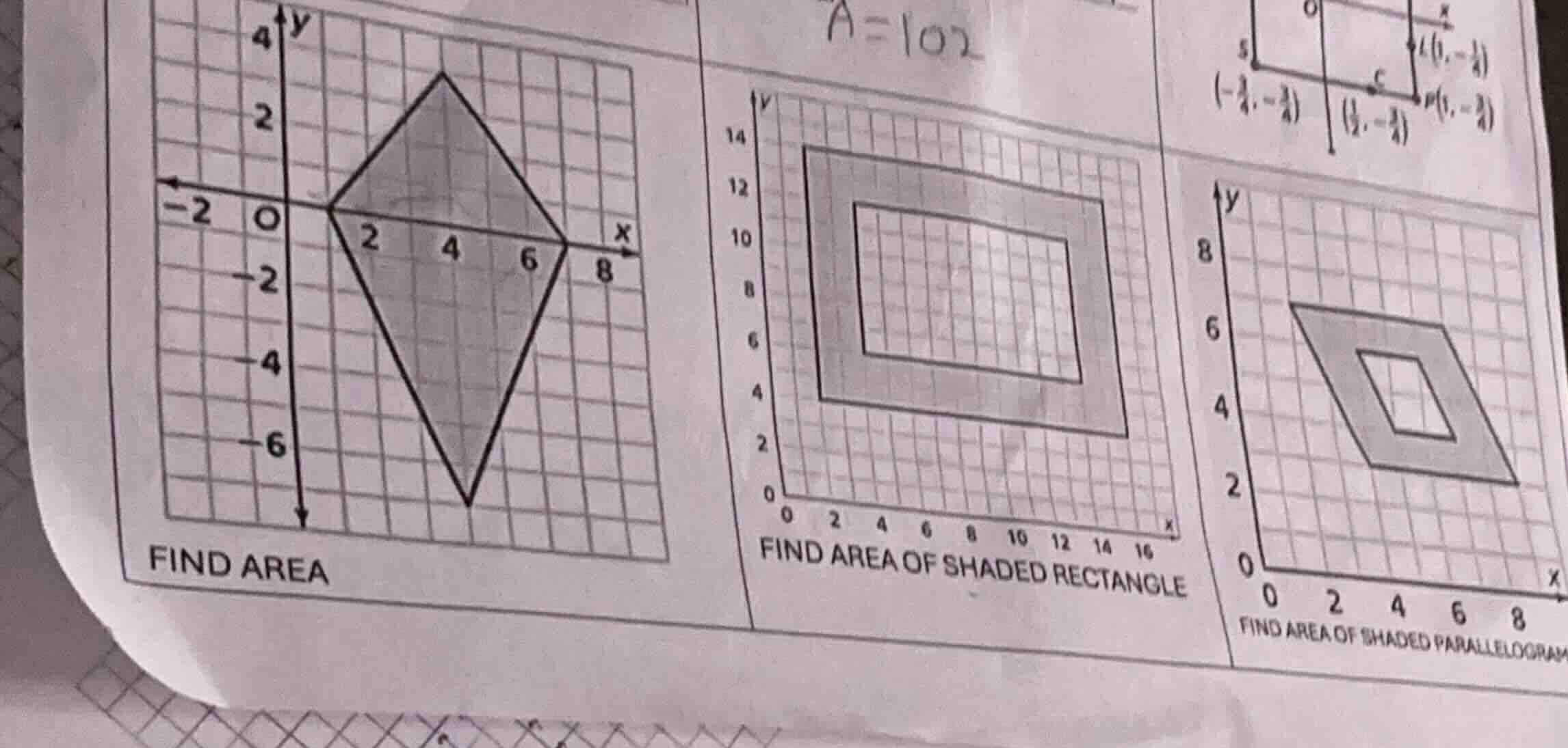 find area; find area of shaded rectangle; find area of shaded parallelo…