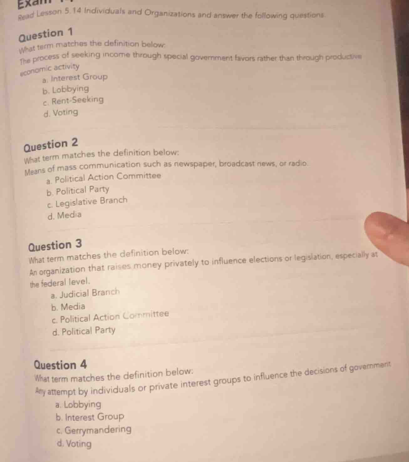 read lesson 5.14 individuals and organizations and answer the following…