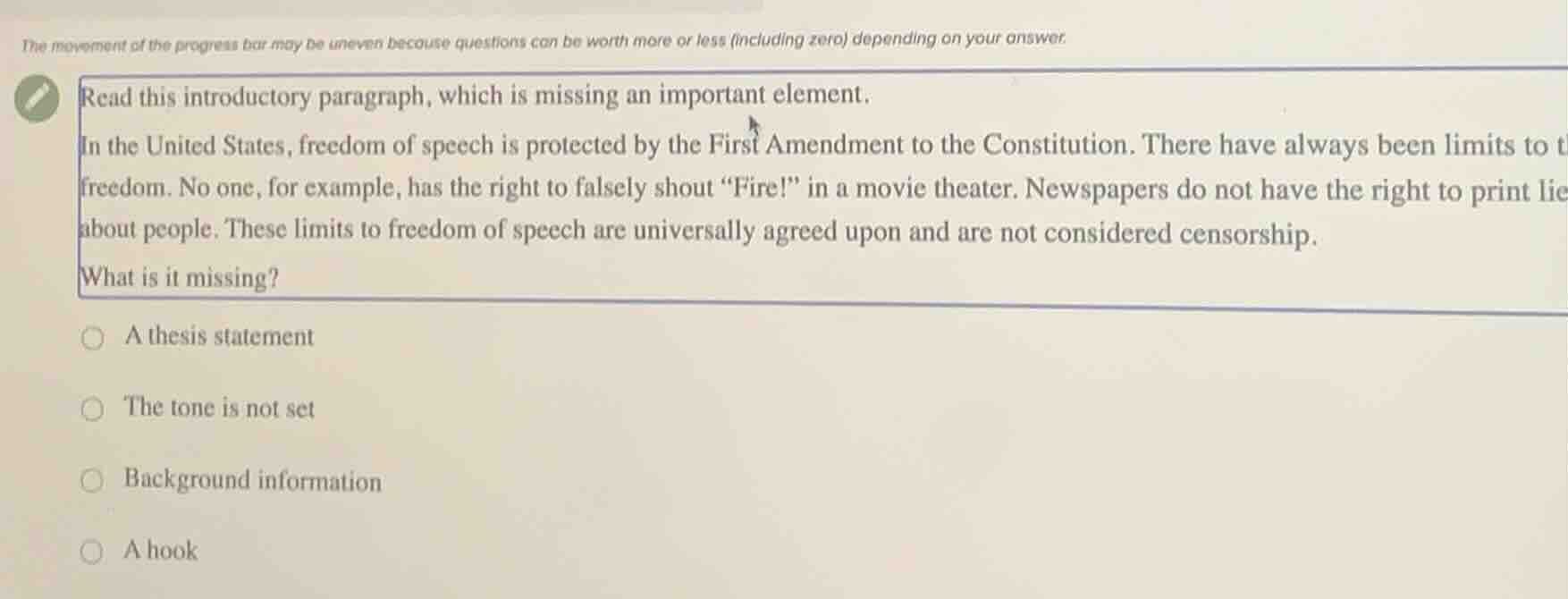 the movement of the progress bar may be uneven because questions can be…