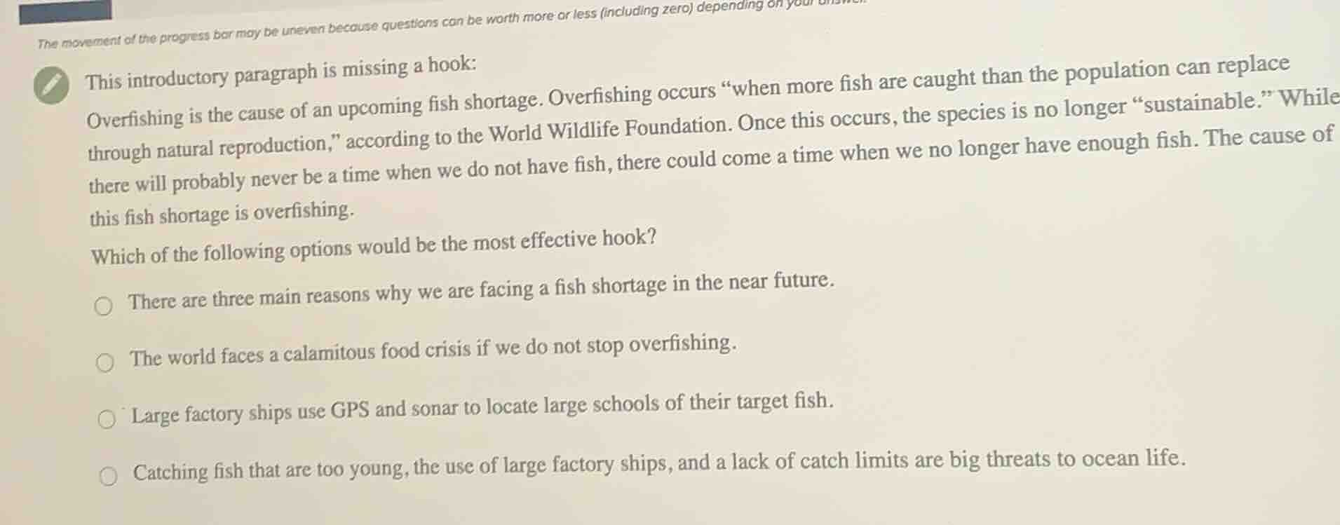 the movement of the progress bar may be uneven because questions can be…