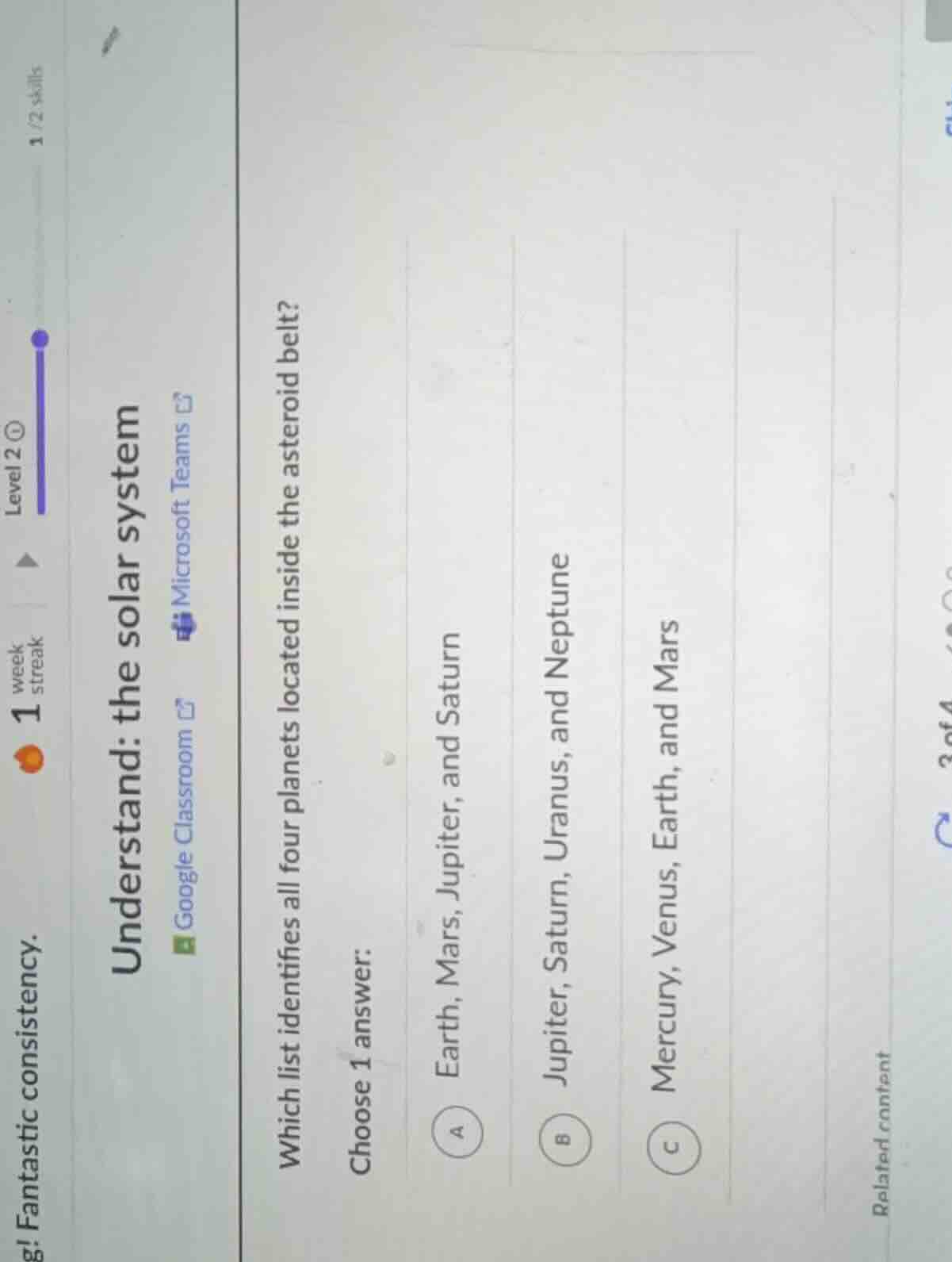 understand: the solar system which list identifies all four planets loc…