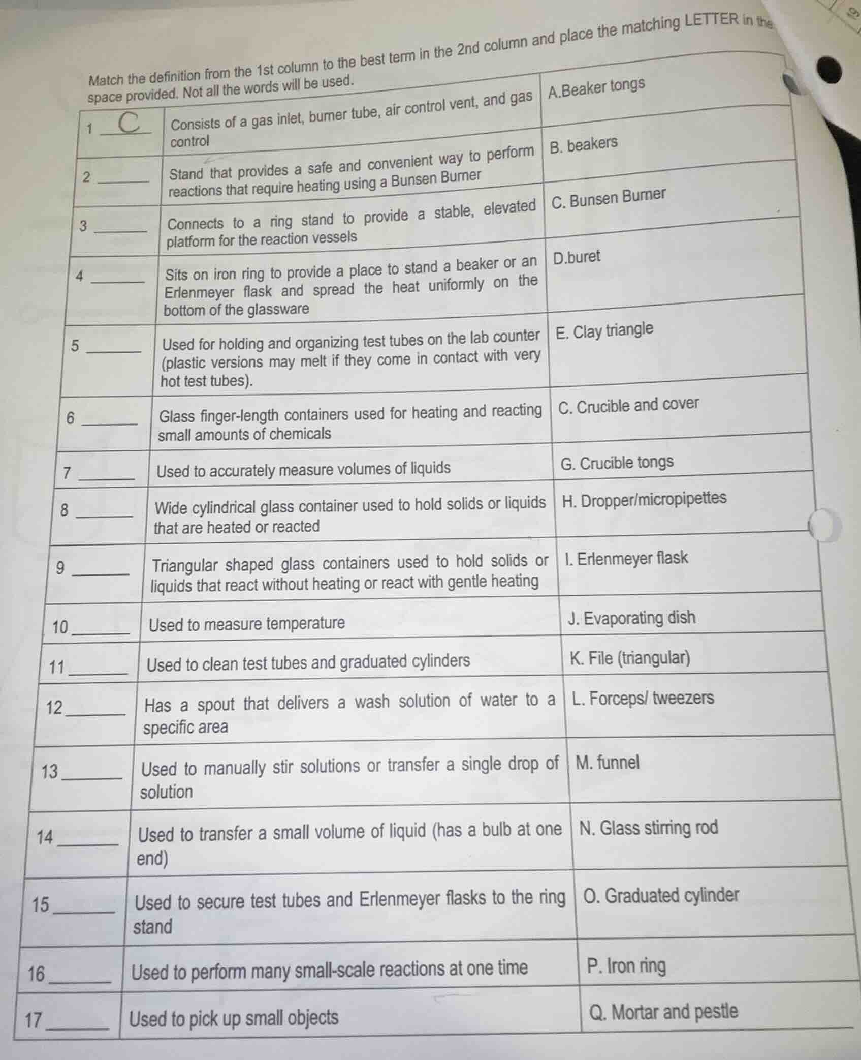 match the definition from the 1st column to the best term in the 2nd co…