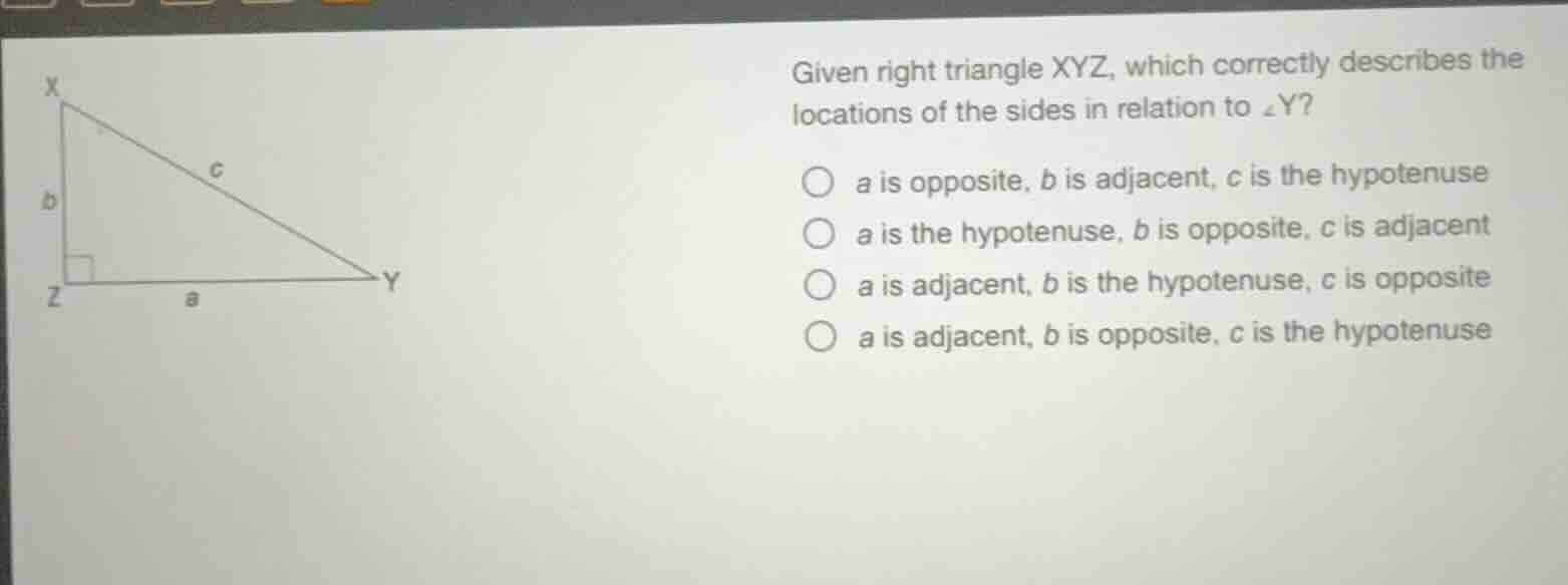 given right triangle xyz, which correctly describes the locations of th…