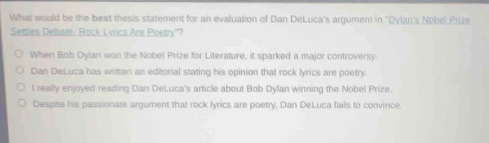 what would be the best thesis statement for an evaluation of dan deluca…