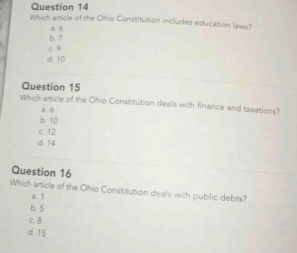 question 14 which article of the ohio constitution includes education l…