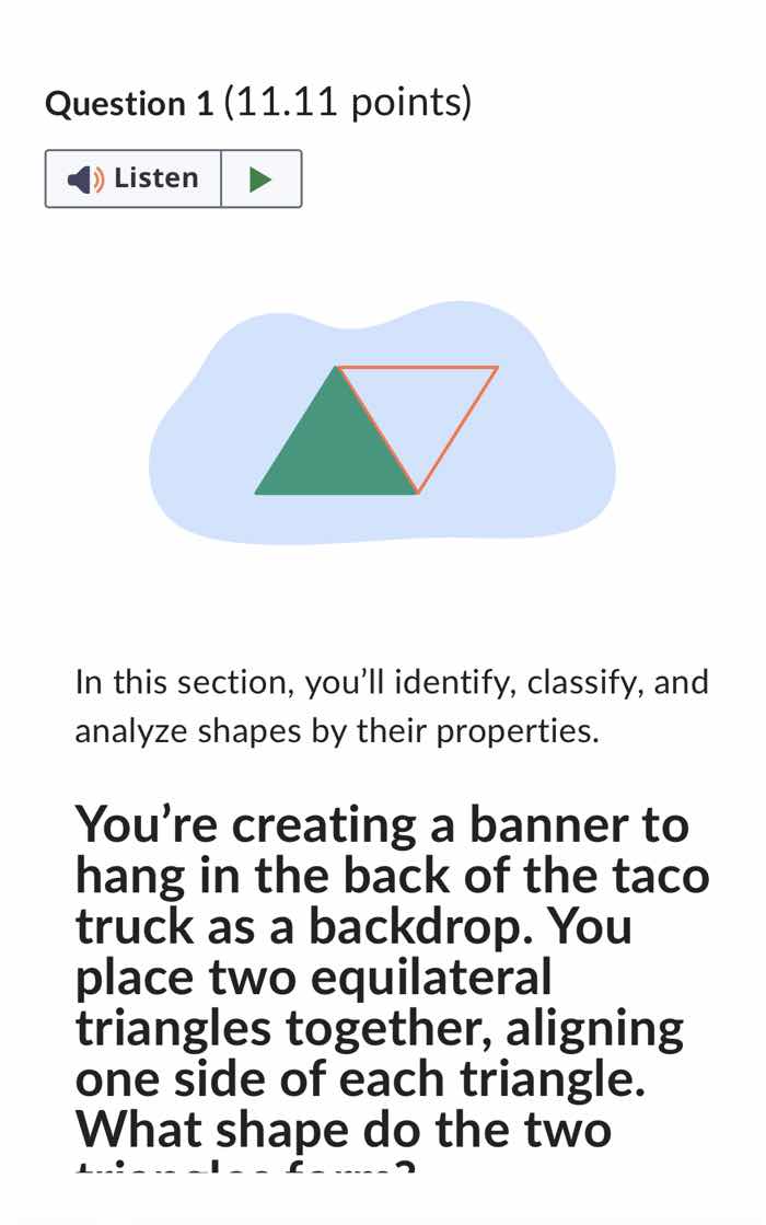question 1 (11.11 points) listen in this section, you’ll identify, clas…