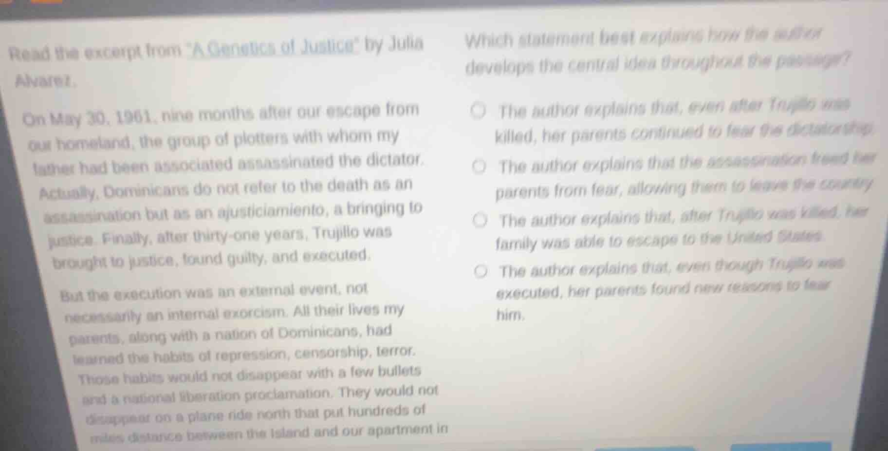 read the excerpt from \a genetics of justice\ by julia alvarez. on may …