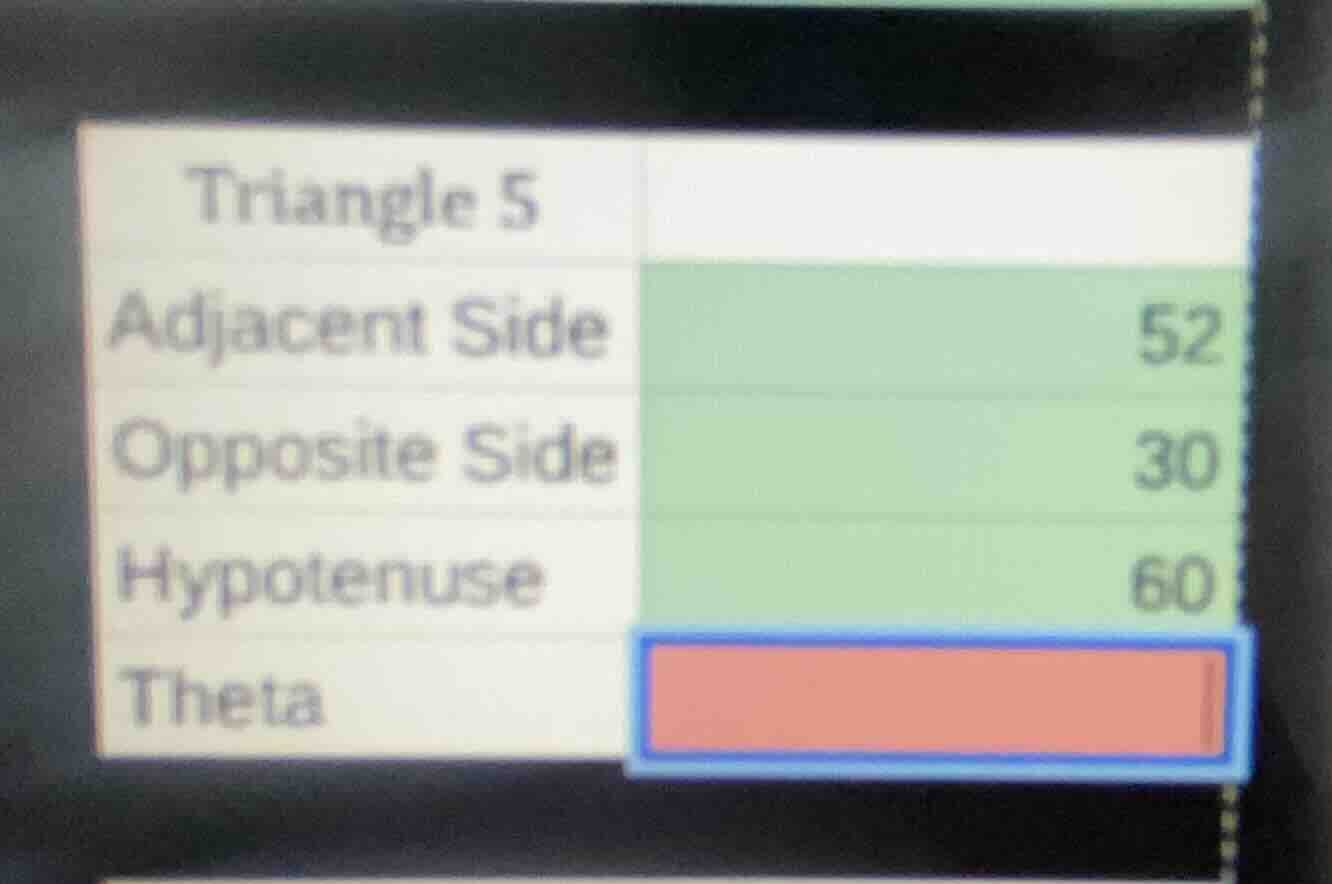 triangle 5 adjacent side 52 opposite side 30 hypotenuse 60 theta