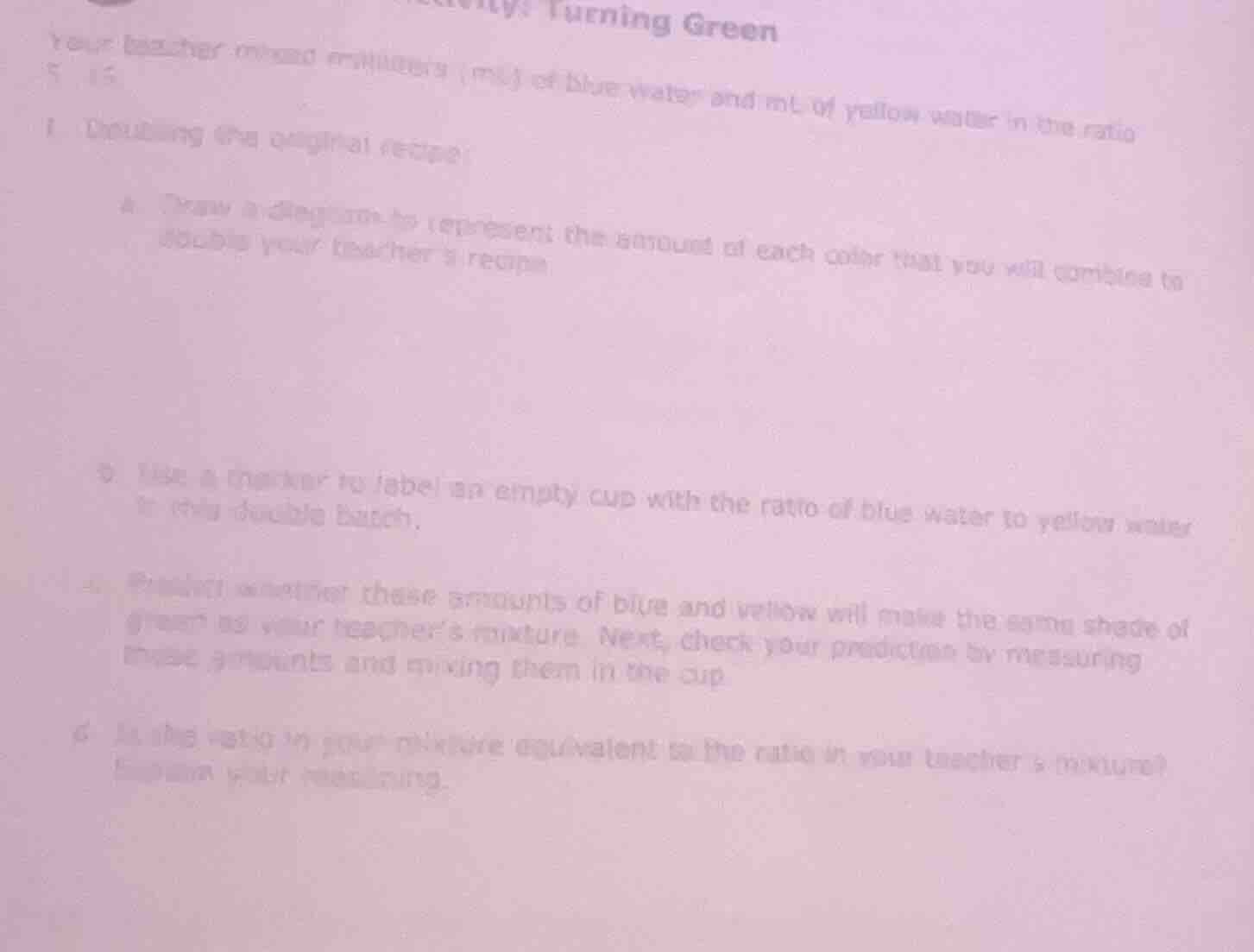 turning green your teacher mixed milliliters (ml) of blue water and ml …