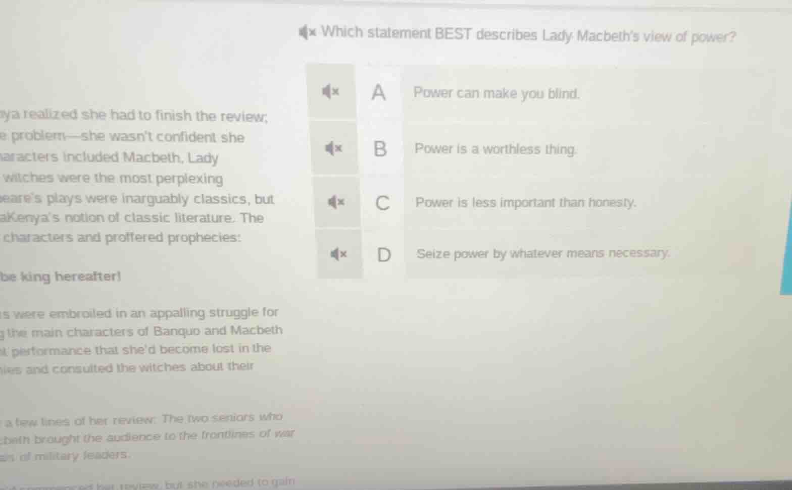 which statement best describes lady macbeth’s view of power? a power ca…
