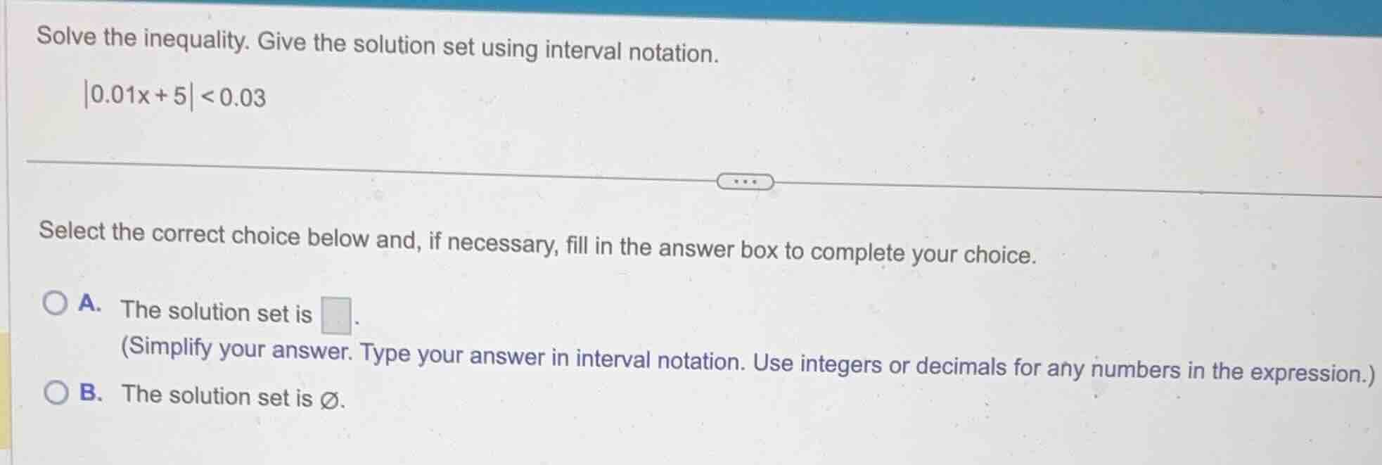 solve the inequality. give the solution set using interval notation. |0…