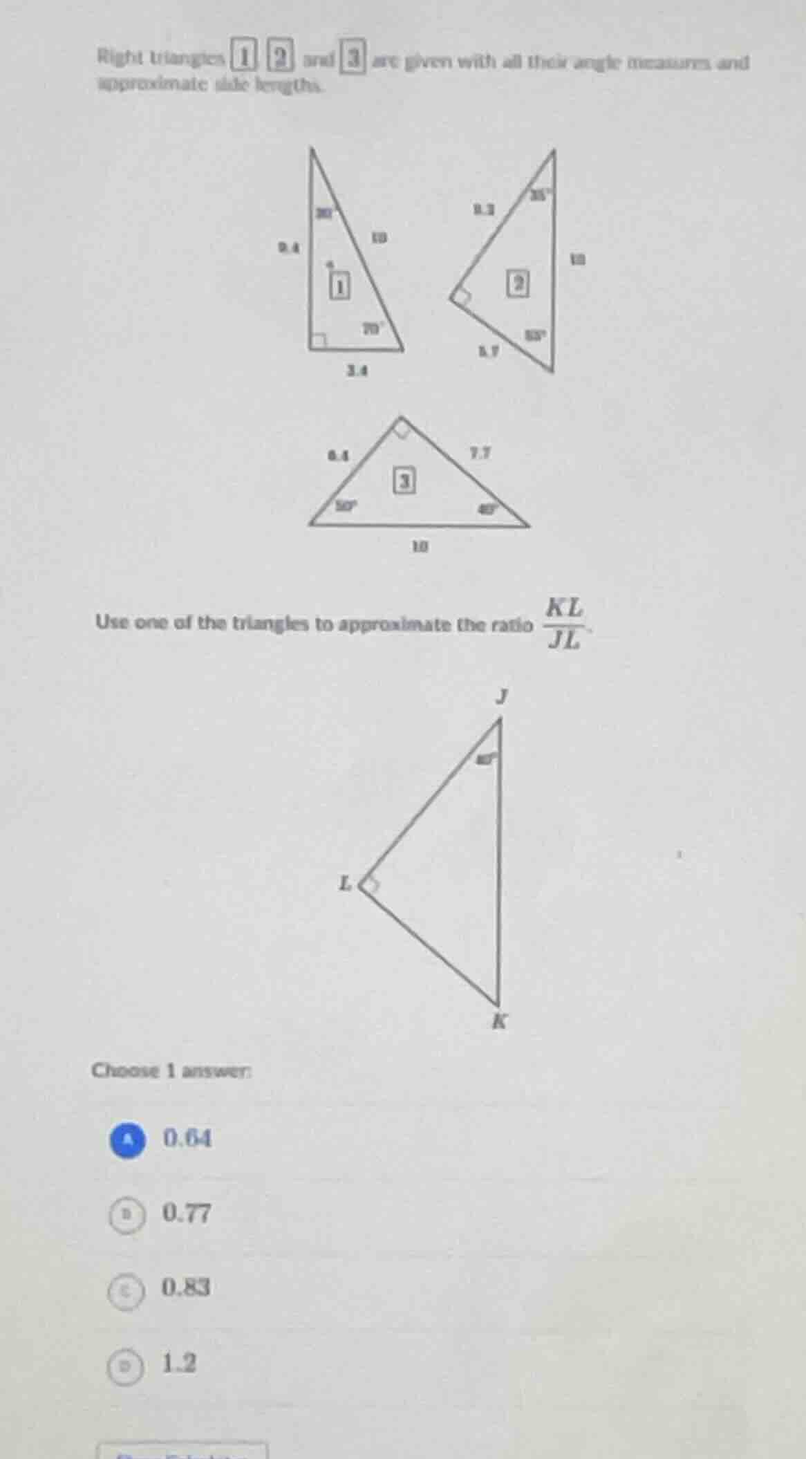 right triangles 1, 2, and 3 are given with all their angle measures and…