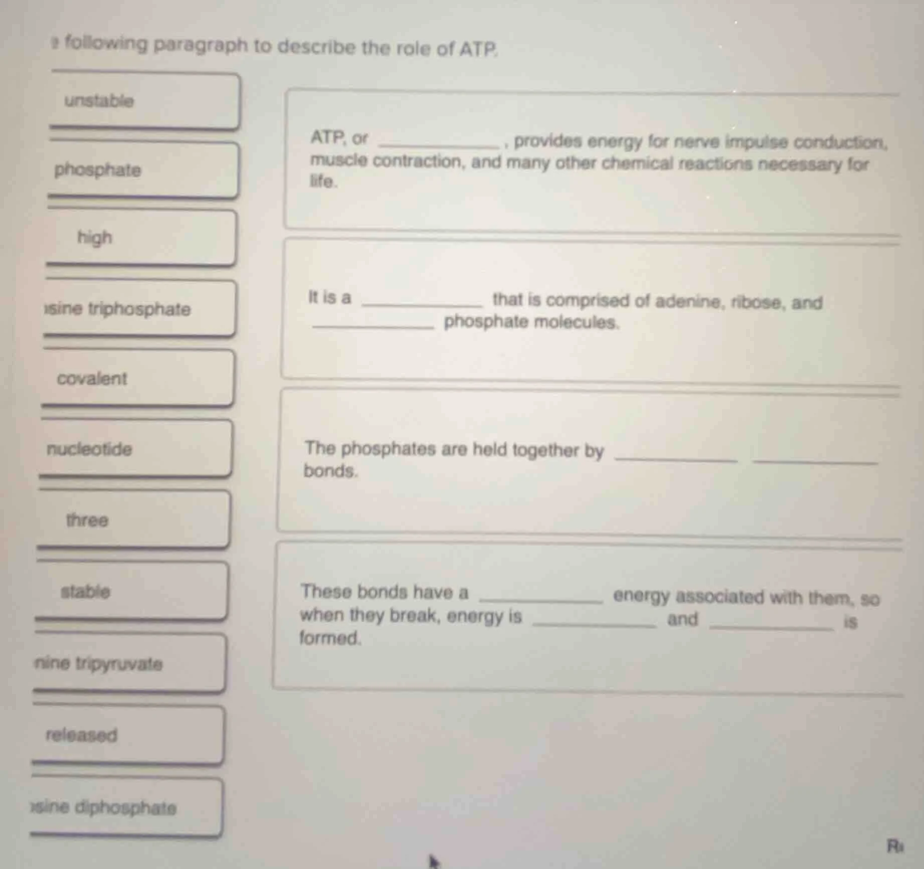 following paragraph to describe the role of atp. atp, or __________, pr…