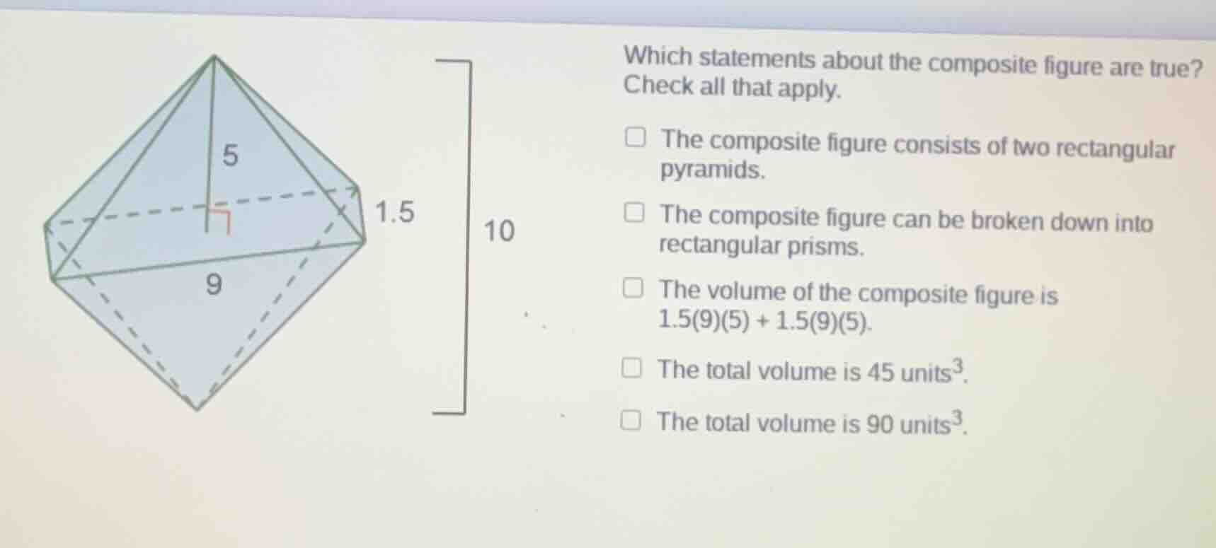 which statements about the composite figure are true? check all that ap…