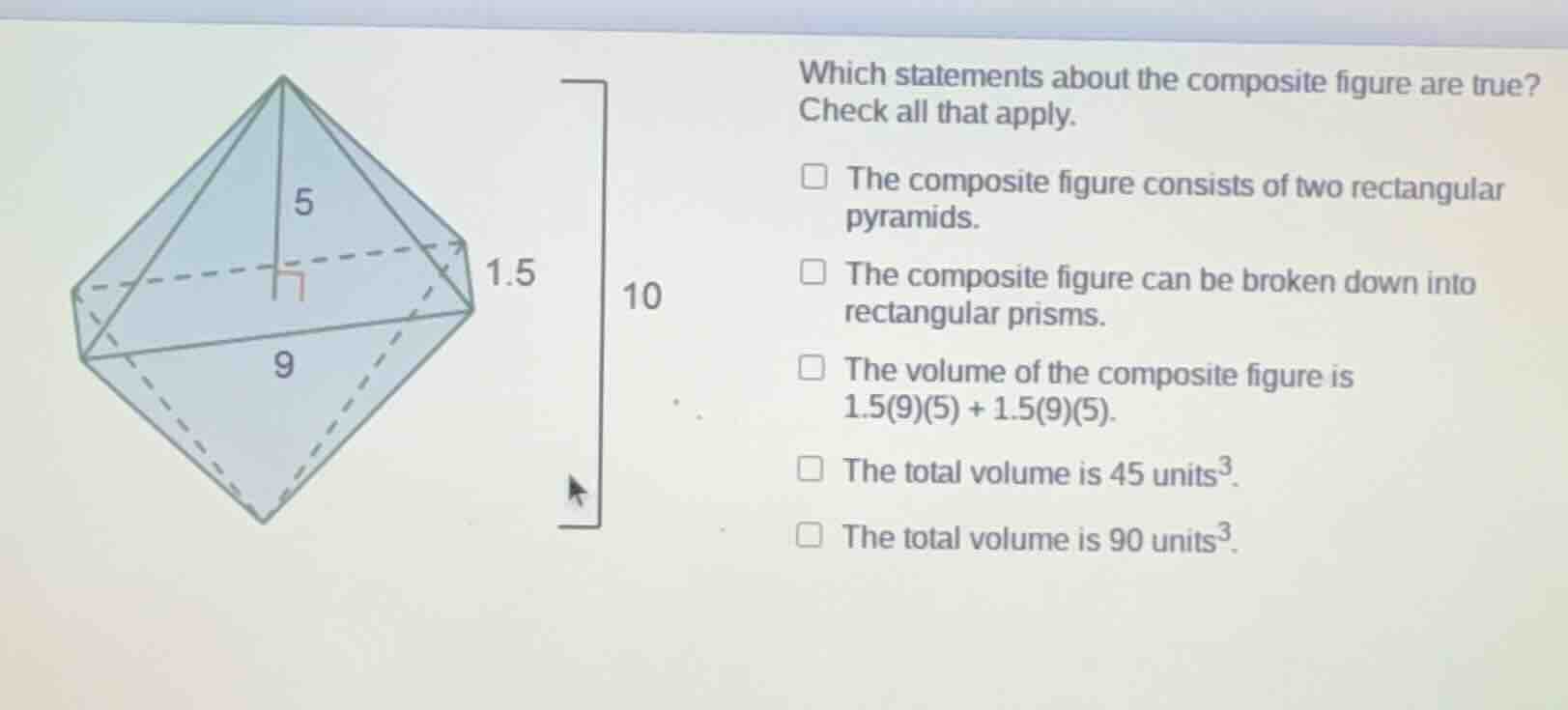 which statements about the composite figure are true? check all that ap…