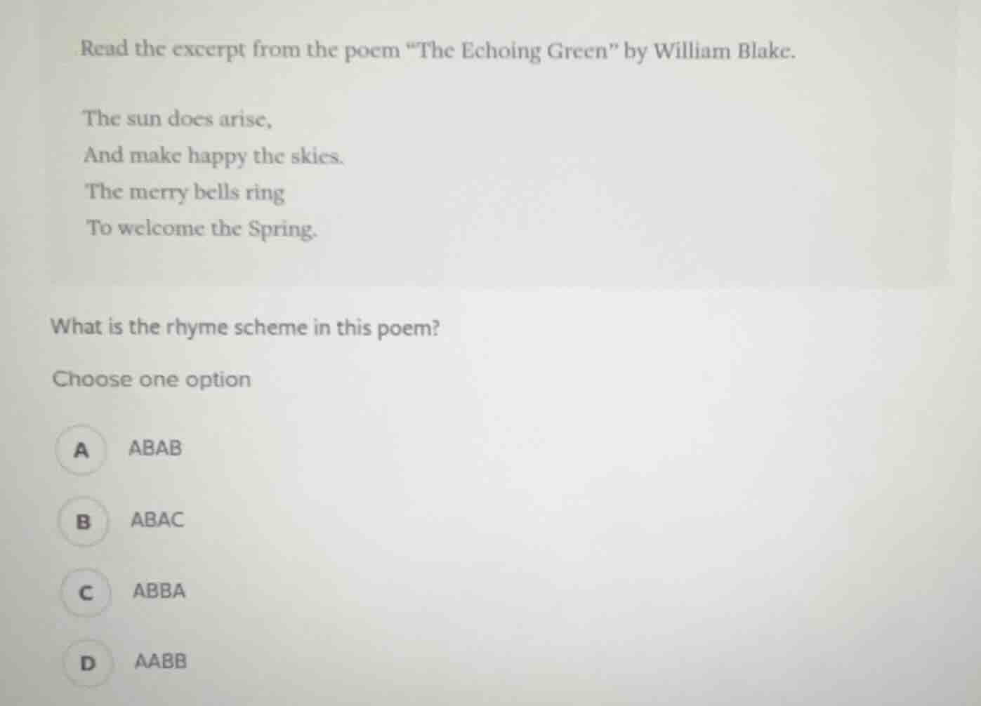 read the excerpt from the poem \the echoing green\ by william blake. th…