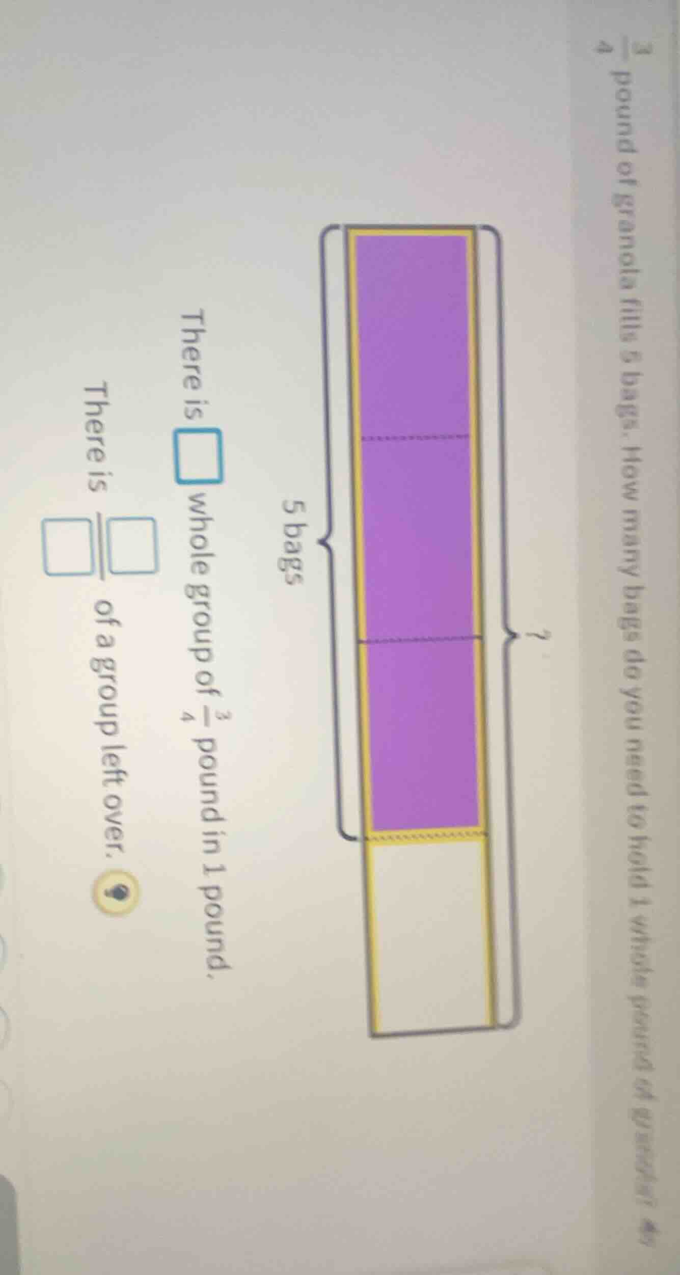 there is \\(\\square\\) whole group of \\(\\frac{3}{4}\\) pound in 1 po…