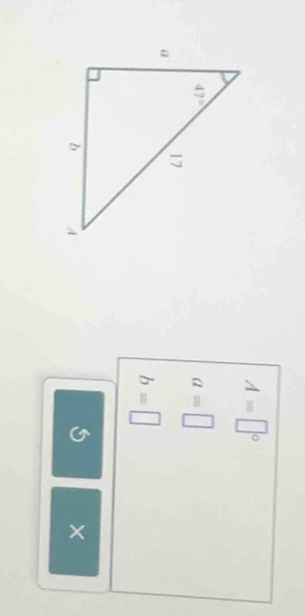 there is a right triangle in the figure, with a right angle, one angle …