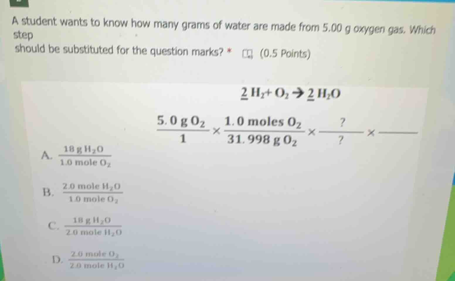 a student wants to know how many grams of water are made from 5.00 g ox…