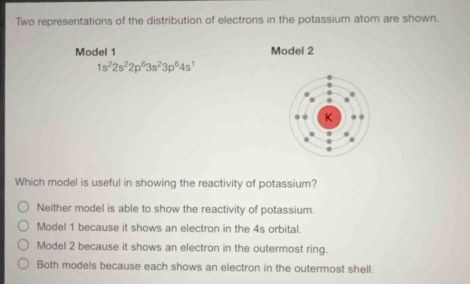 two representations of the distribution of electrons in the potassium a…