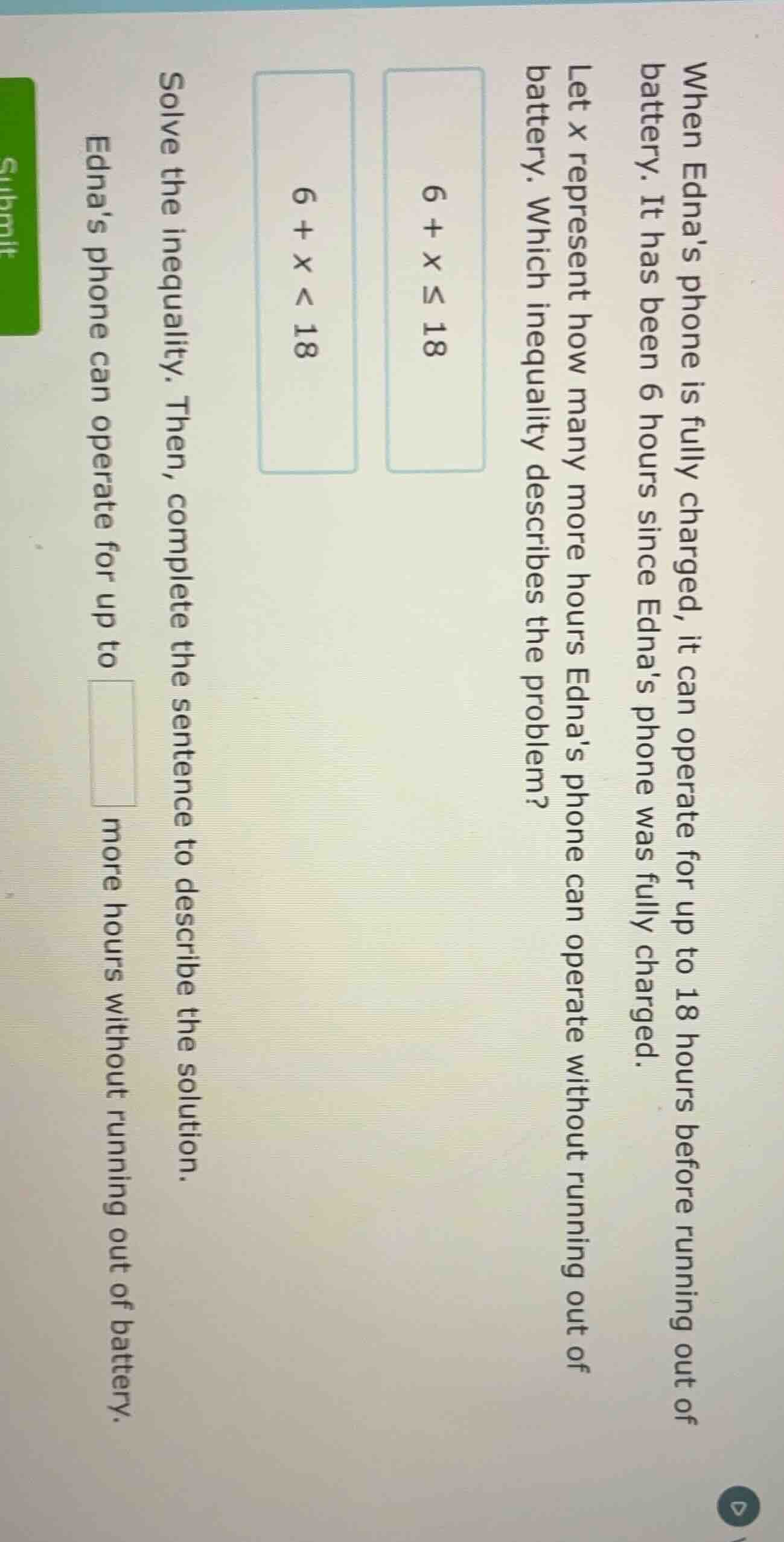 when edna’s phone is fully charged, it can operate for up to 18 hours b…